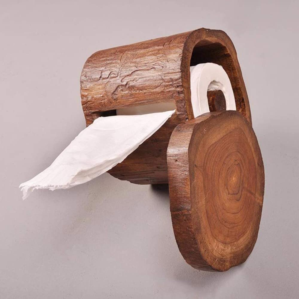 Wooden Paper Tube Tissue Box Holder - Bathroom & Kitchen Roll Dispenser, Natural Wood Color - Perfect for Home, Office, and RV Use