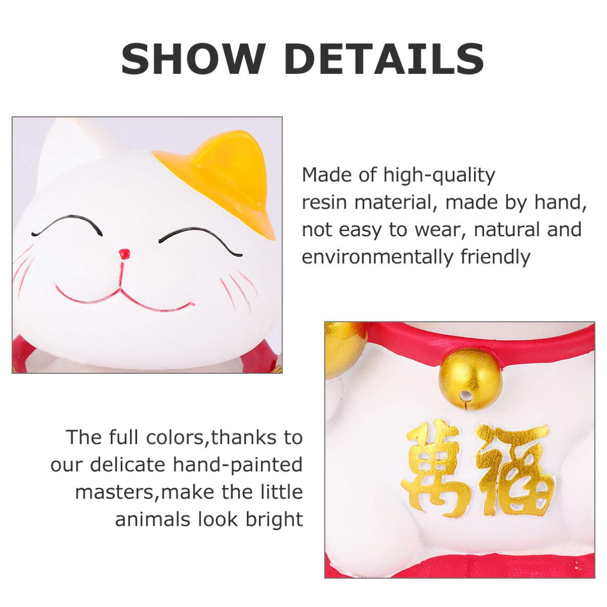 Lucky Fortune Cat Statue - Resin Maneki Neko Sculpture for Home Decor, Office Desk, Car Dashboard & Gift Giving | Japanese Beckoning Cat Figurine for Good Luck & Wealth