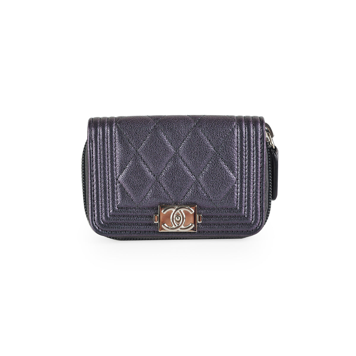 Chanel Boy Zip Coin Purse in Iridescent Purple - Luxury Small Leather Wallet for Women, Perfect for Parties, Travel & Everyday Use