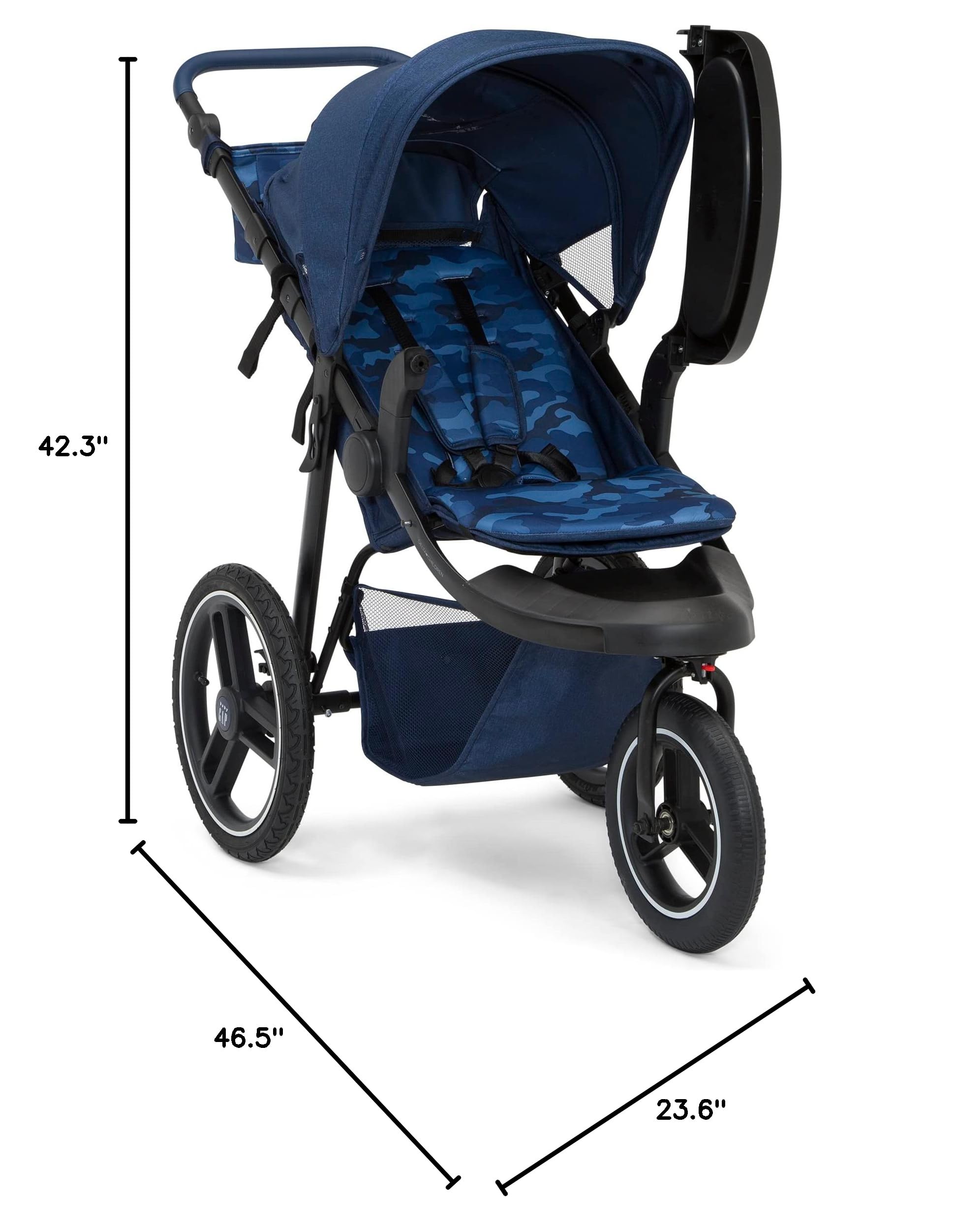 BabyGap Trek Lightweight Jogging Stroller - Adjustable Canopy & Reclining Seat with Car Seat Adapter | Eco-Friendly Navy Camo Design | Perfect for Running, Walking & Outdoor Adventures with Baby