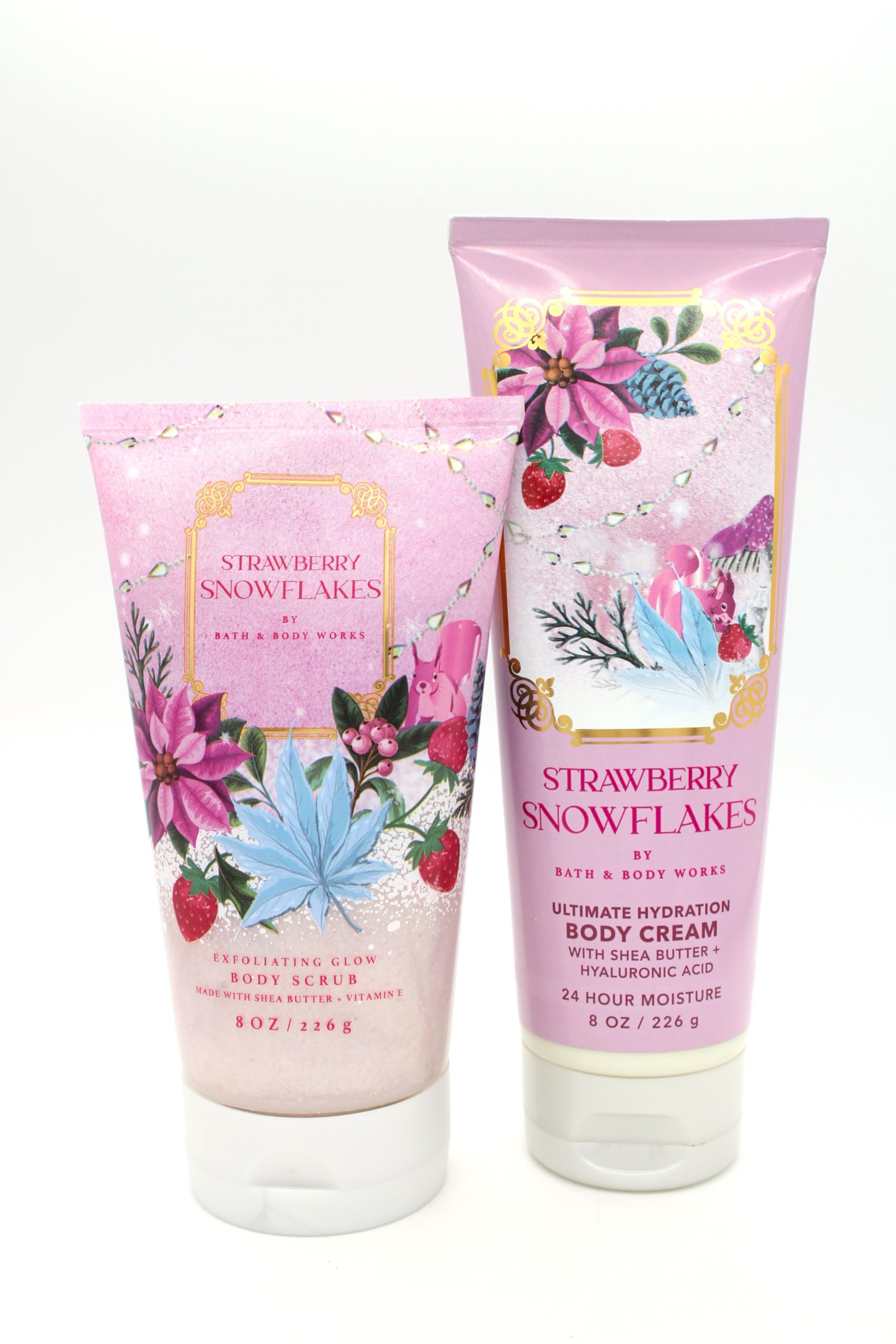 Strawberry Snowflakes Exfoliating Body Scrub & Hydrating Cream Set - Natural Glow Skincare Bundle for Smooth Soft Skin | Perfect for Spa Day, Self-Care Routine & Gift Giving