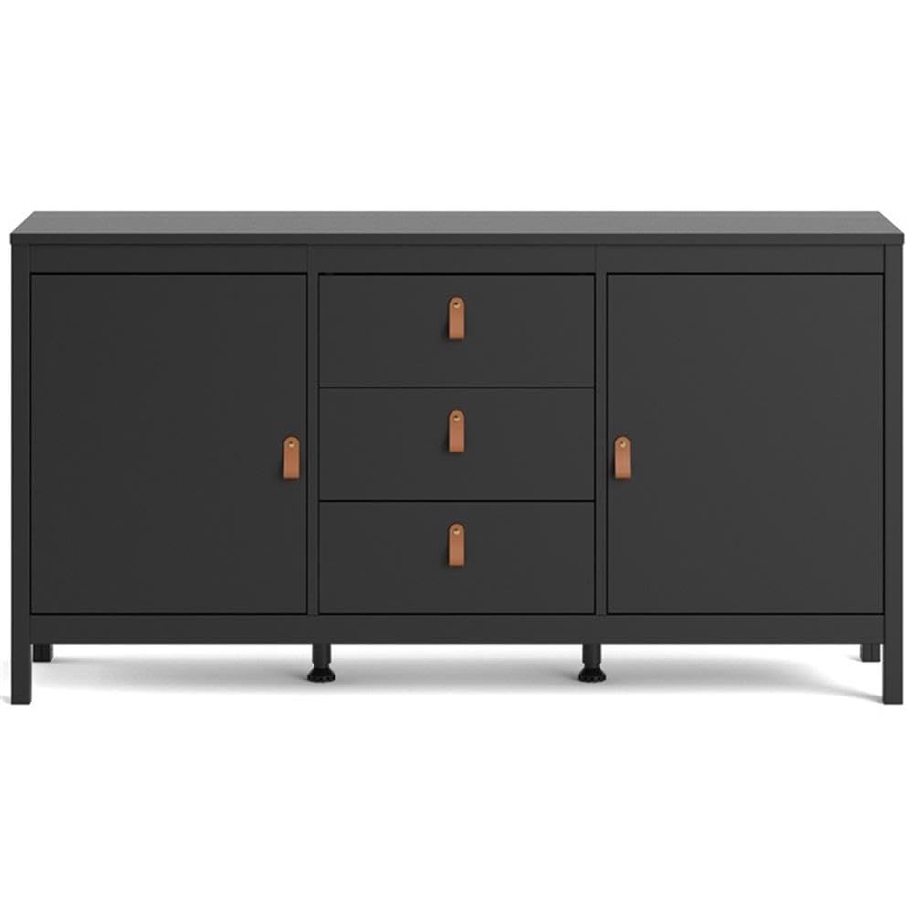 Pemberly Row 2-Door Sideboard with 3 Drawers - Black Matte Finish Modern Buffet Cabinet for Dining Room Storage & Living Room Organization