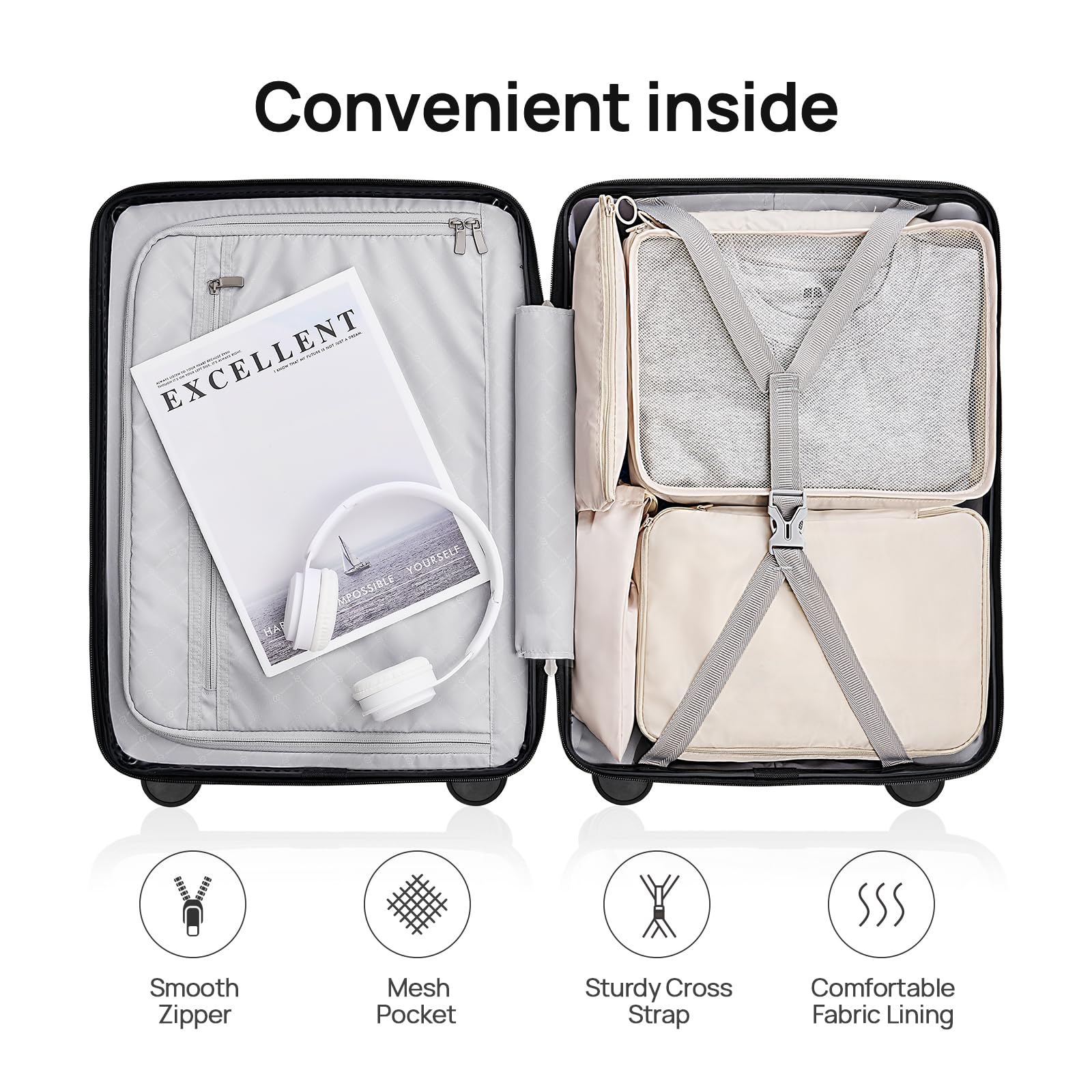 20 Inch Carry On Luggage 22x14x9 Airline Approved Hardshell Spinner Suitcase - 100% PC, TSA Lock, 38L Capacity for 3-5 Day Trips (Black) - Perfect for Business Travel & Weekend Getaways