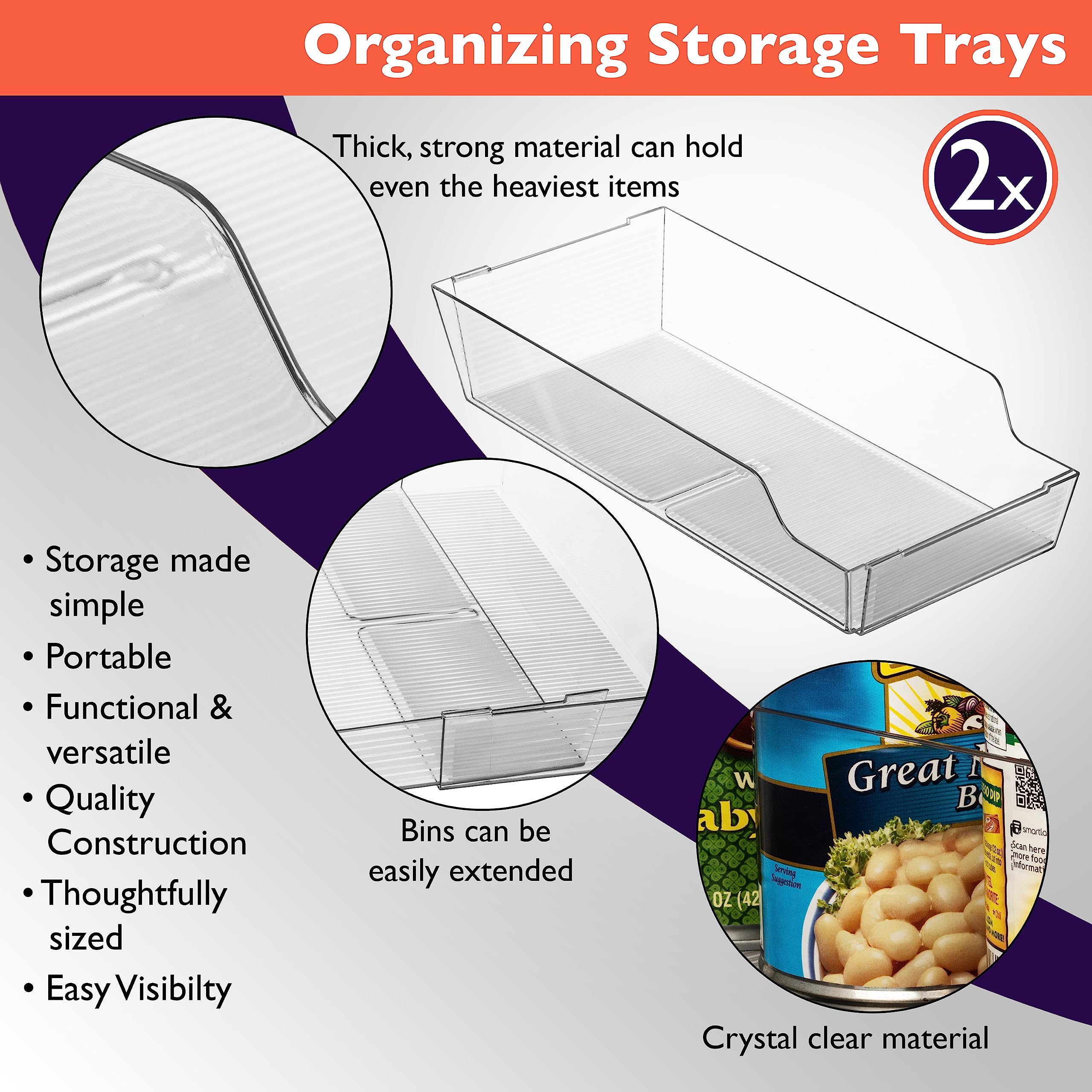 ClearSpace Adjustable Can Organizer for Refrigerator & Pantry - Expandable Soda Can Dispenser Fits Most Cabinets & Fridges - Organize Beverages, Soup, Canned Goods (2 Pack) - Perfect for Kitchen Organization & Space Saving