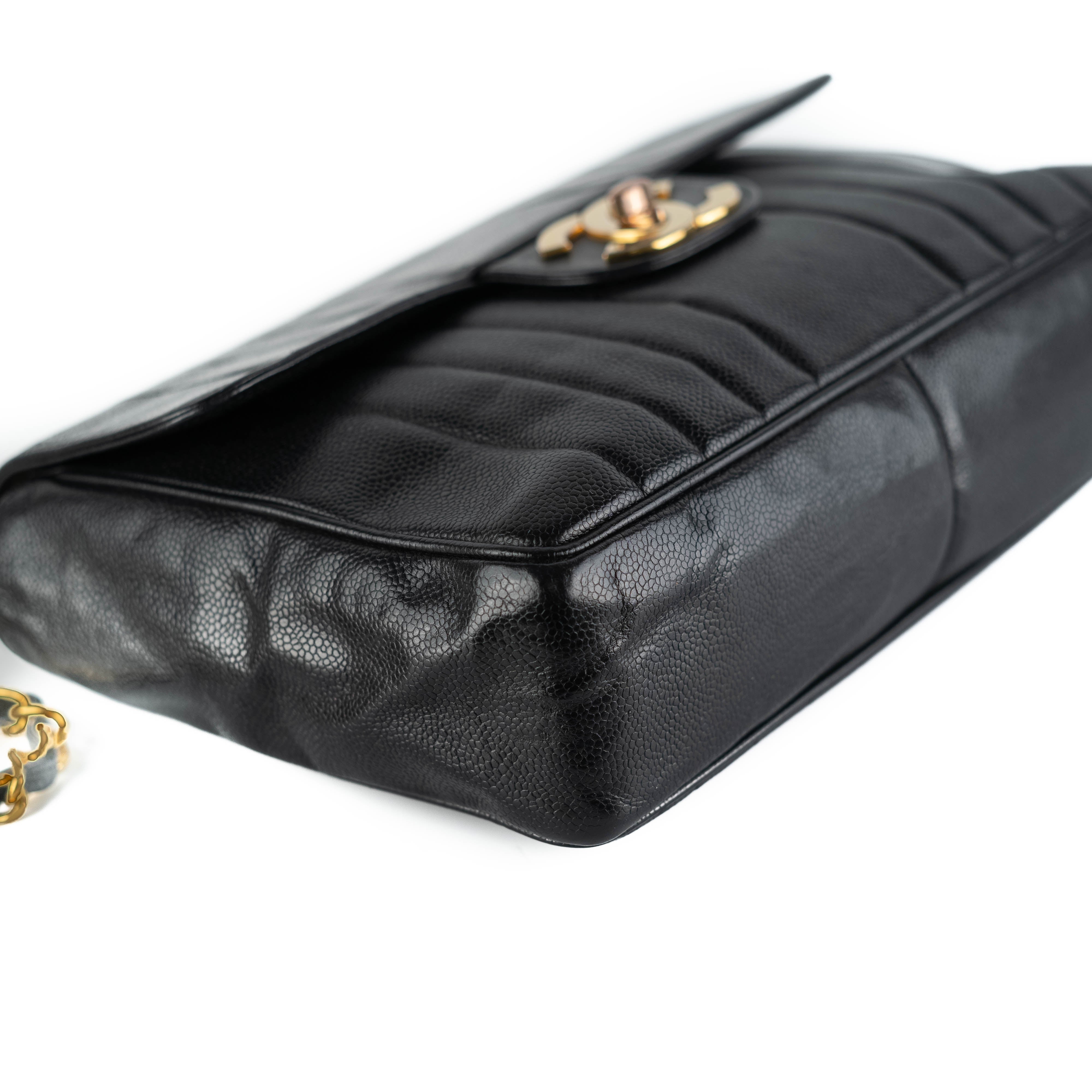 Chanel CC Vertical Jumbo Flap Bag in Black Caviar Leather - Luxury Designer Shoulder Bag for Women, Perfect for Evening Events & Special Occasions