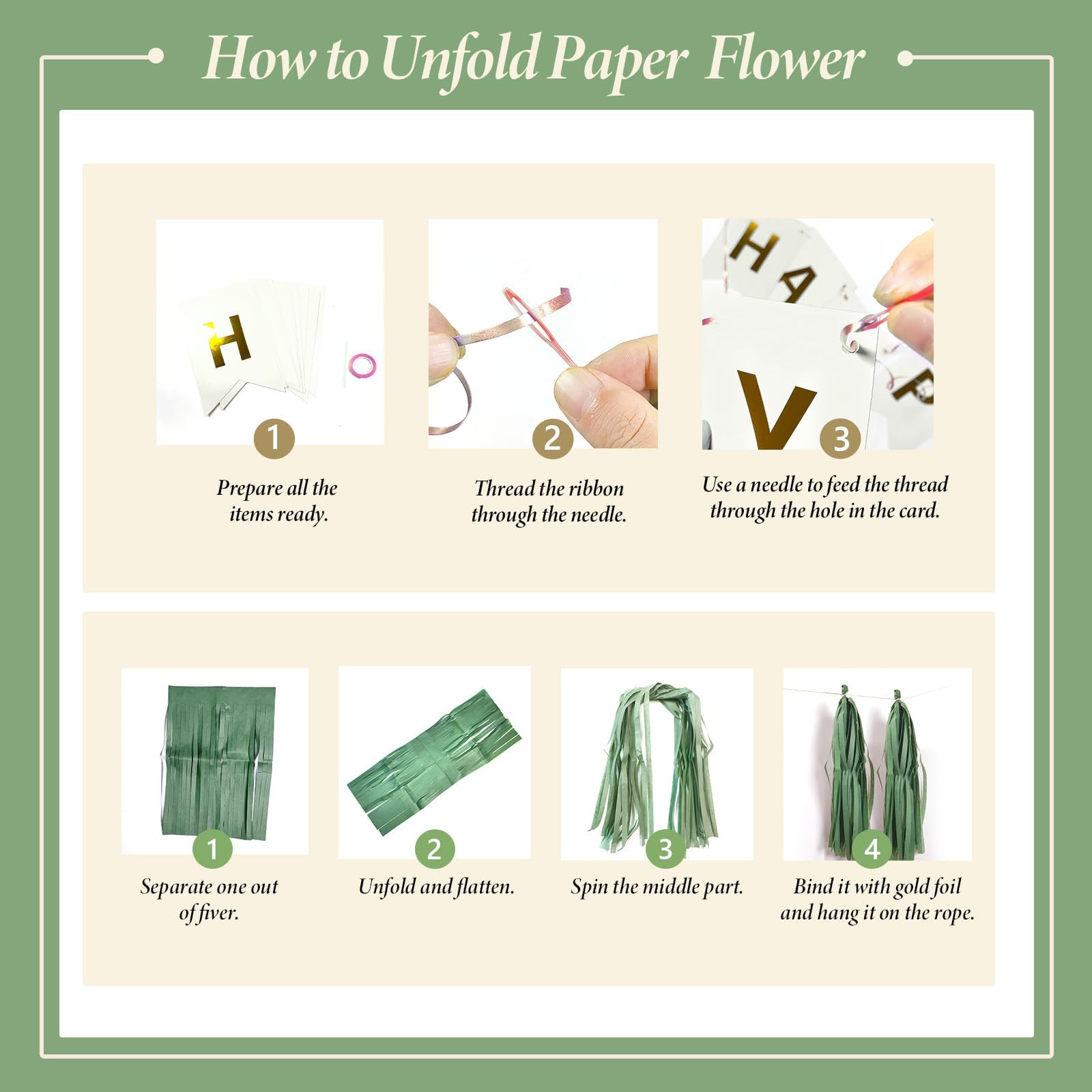 Sage Green Birthday Party Decorations Kit - Includes Banner, Tissue Tassels, Paper Pompoms, Balloons & Star Garland - Perfect for Women's Birthday Celebrations, Baby Showers & Bridal Showers