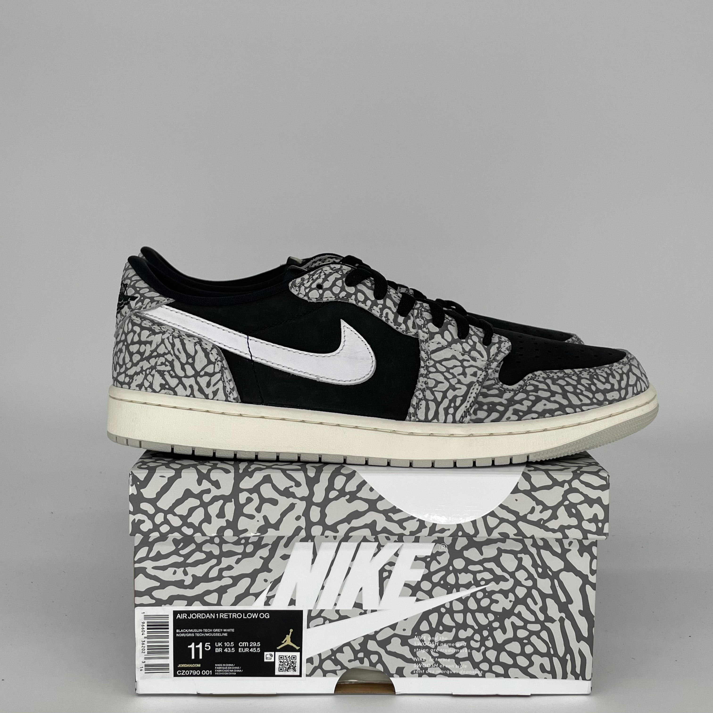 AIR JORDAN 1 LOW Black Cement Men's Basketball Shoes - Size 11.5 (CZ0790-001) | Retro Sneakers for Casual Wear, Street Style & Sports Performance