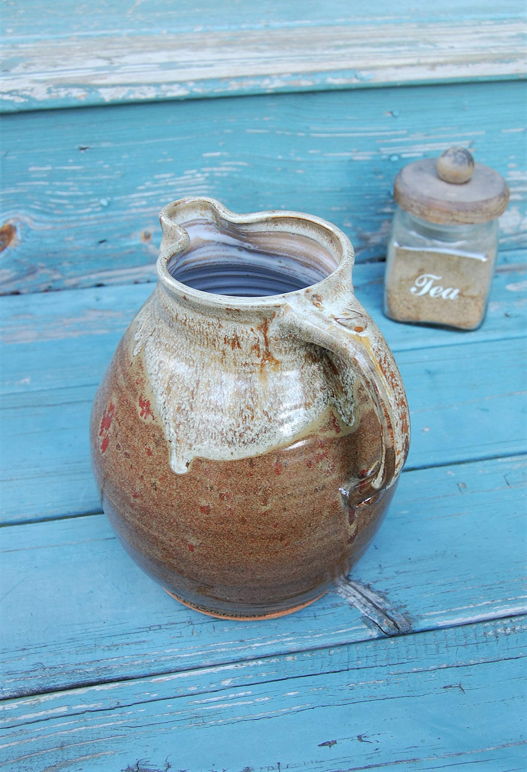 Handmade Large One Gallon Pitcher - Brownstone Hand Thrown Pottery Pitcher Crafted in North Carolina | Perfect for Iced Tea, Lemonade & Farmhouse Decor