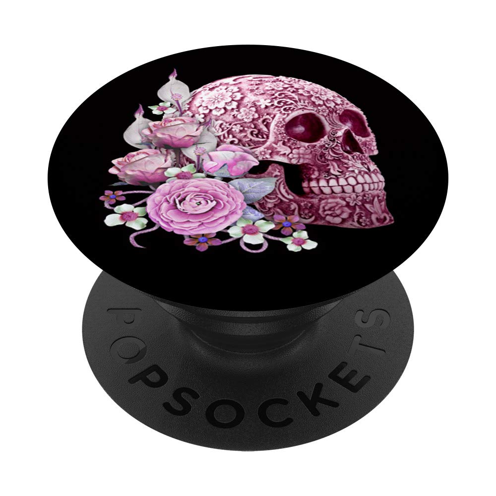 Pink Floral Sugar Skull Day of the Dead PopSockets PopGrip - Swappable Phone Grip for iPhone, Samsung & Tablets - Perfect for Halloween, Dia de los Muertos & Everyday Use