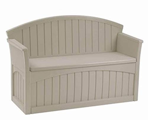 Suncast 50 Gallon Patio Storage Bench - Weather-Resistant Resin Outdoor Garden Bench for Deck, Backyard, Porch - Perfect for Storing Cushions, Toys, Gardening Tools - Taupe Color - Ideal for Outdoor Relaxation & Organization