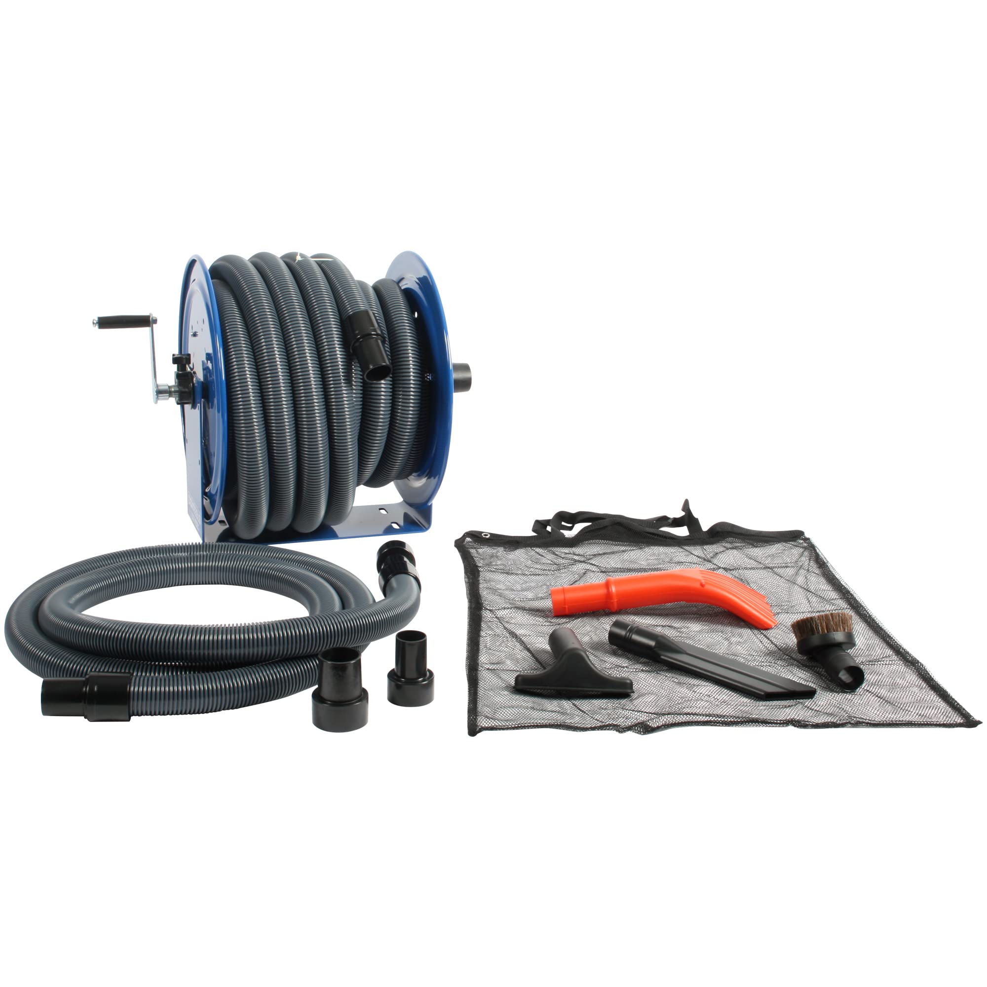 Cen-Tec Systems 96986 Stainless Steel Hose Reel with Wet/Dry Vacuum Attachment Kit - Heavy Duty Gray Vacuum Accessories for Garage, Workshop & Car Cleaning
