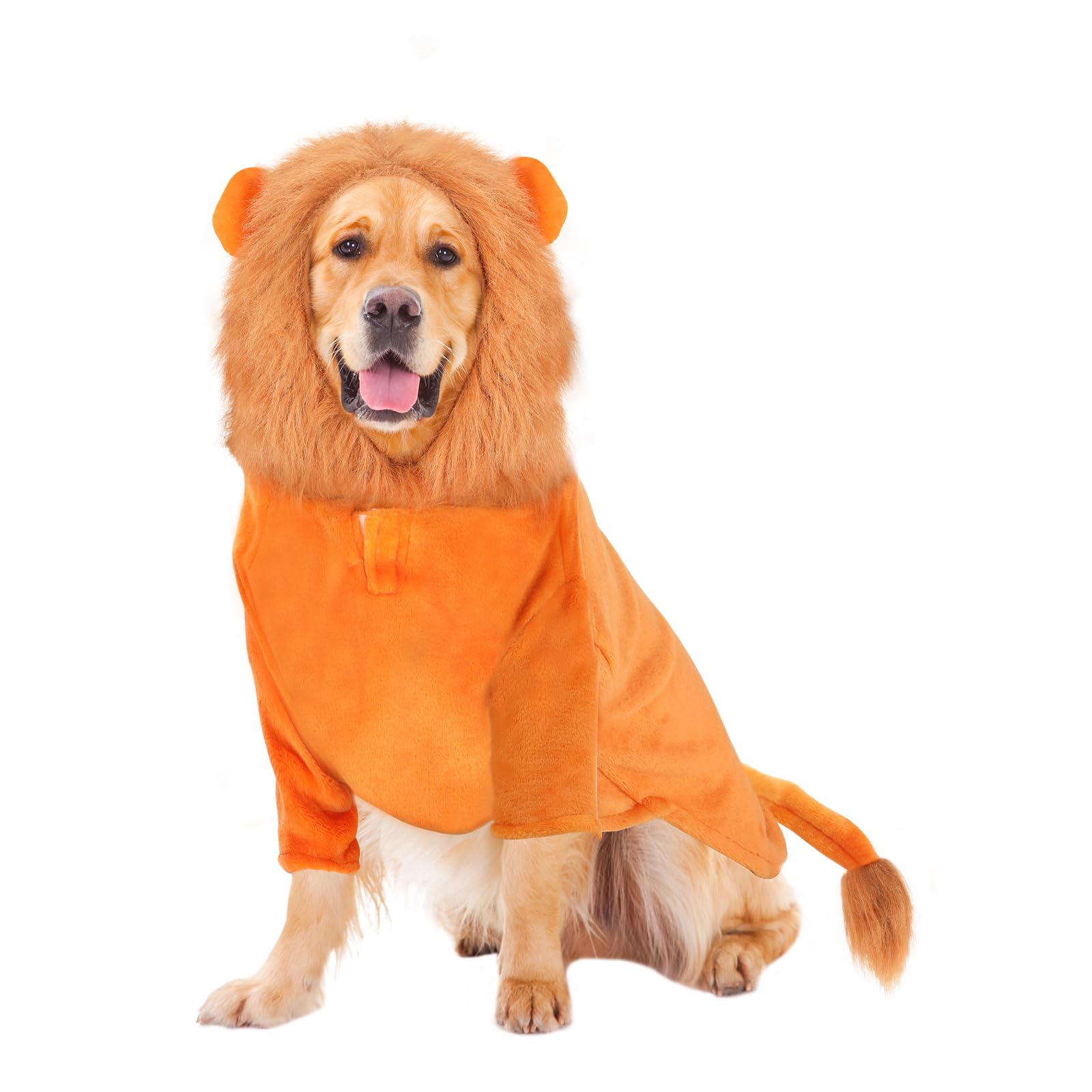 Rypet Large Dog Lion Costume - Halloween Pet Outfit with Leash Hole & Mane Hoodie - Lion Cosplay Costume for Medium to Large Dogs - Perfect for Halloween Parties, Pet Parades & Costume Contests