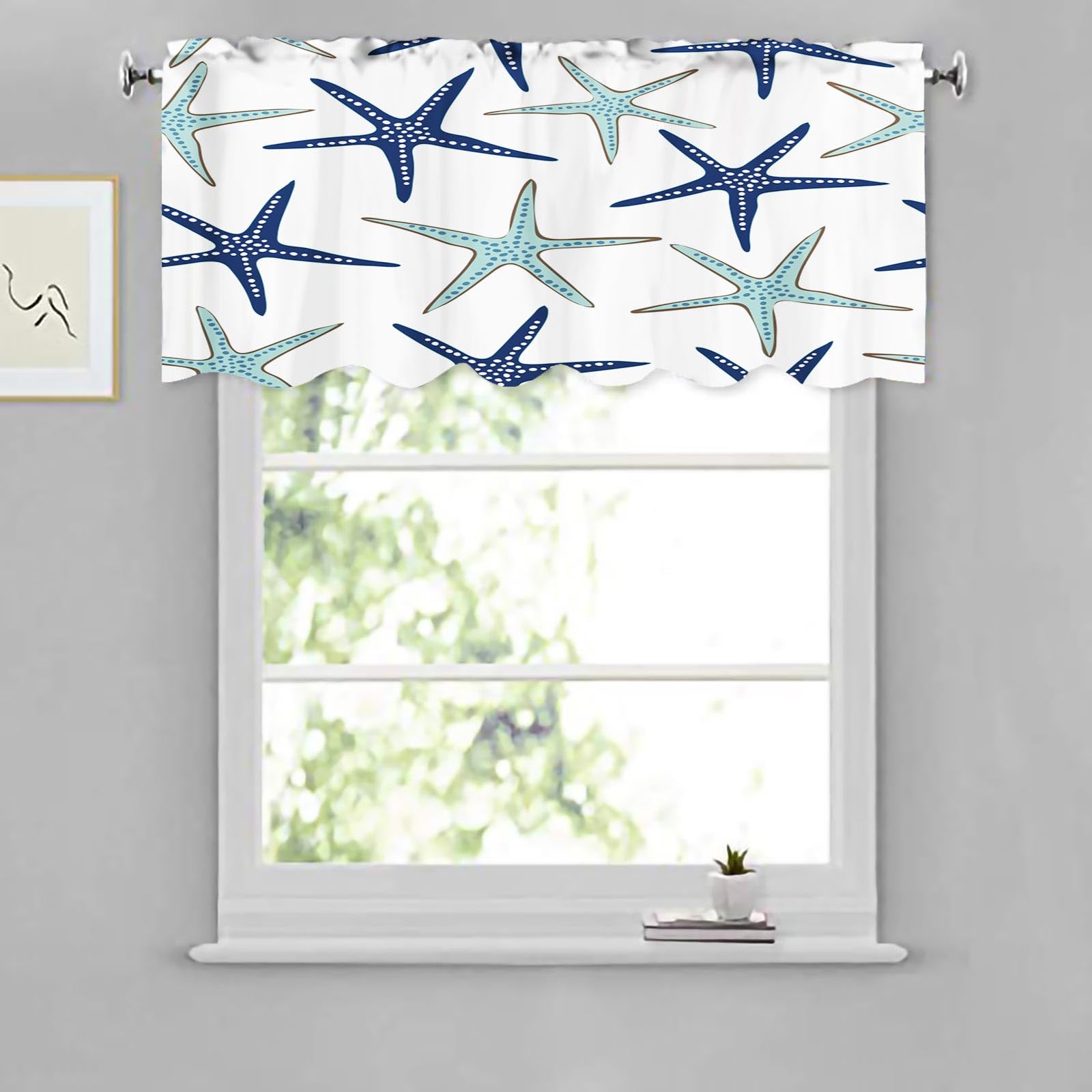 Starfish Kitchen Valance Curtains 52x18 Inches - Coastal Window Valance for Living Room, Bedroom, Bathroom & Dining Room Decor