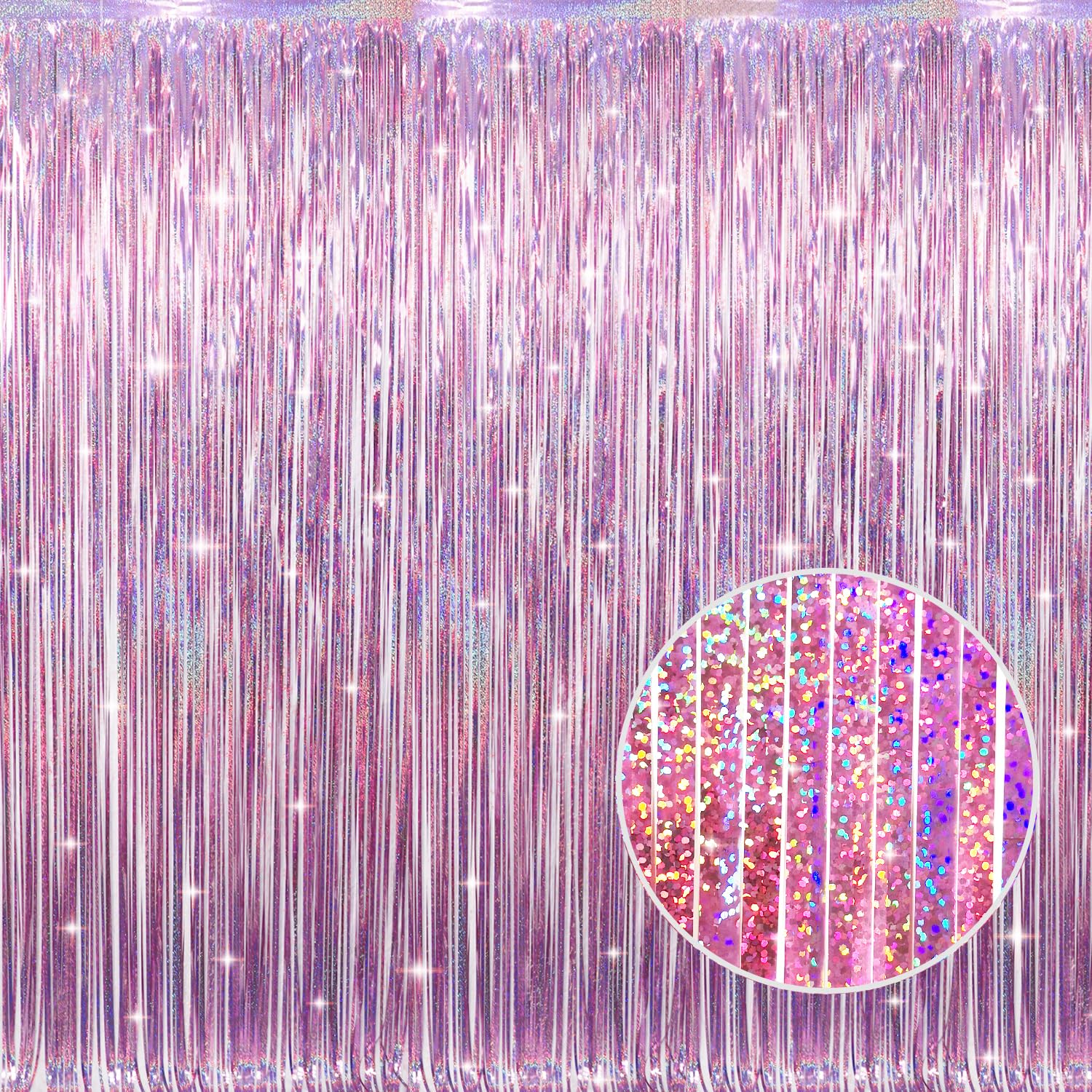 GOER 3.2 ft x 8.2 ft Metallic Tinsel Foil Fringe Curtains - Laser Pink Party Backdrop for Birthday, Wedding, Graduation Decorations | Photo Booth Background, New Year Eve Party Decor, Baby Shower & Holiday Celebration (1 Pack)