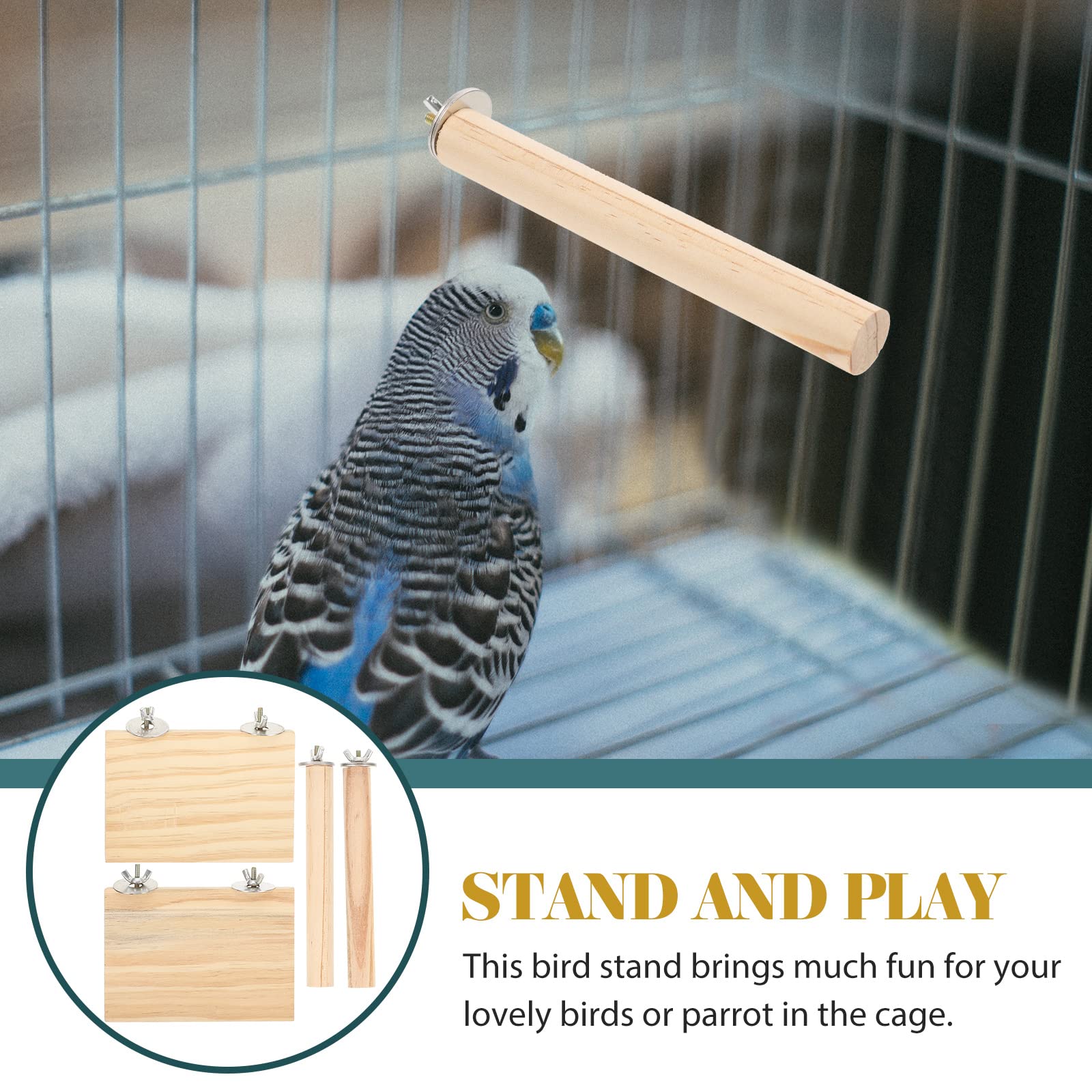 LOGOFUN 4 Pack Natural Wood Bird Perches - Parrot Stand Sticks & Platform for Cage Accessories - Perfect for Climbing, Playing & Resting in Bird Cages
