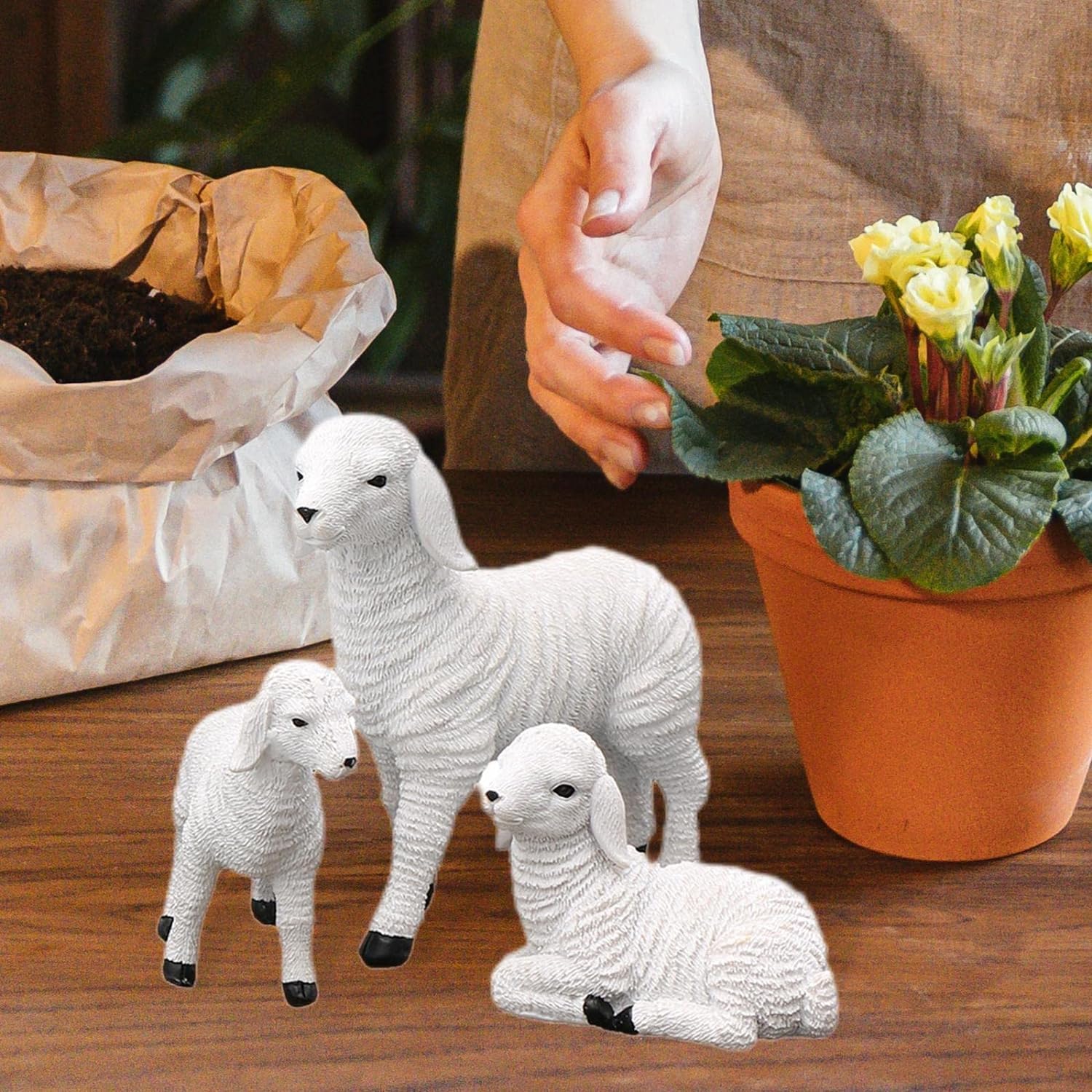 PUNNI Resin Figurine Set - 3 Lambs Garden Statue Kit for Outdoor Flower Pot Decor, Home & Yard Ornament | Perfect for Patio, Lawn, and Garden Decoration