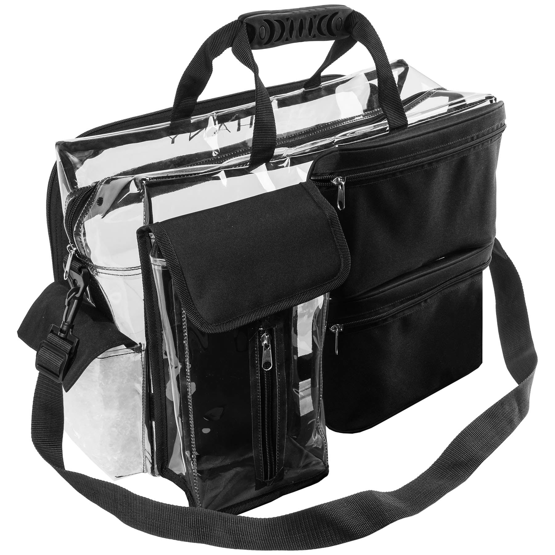 Professional Travel Makeup Artist Bag with Removable Compartments - Clear & Black Waterproof Cosmetic Organizer for On-the-Go Beauty Professionals | Perfect for Salon, Bridal, and Air Travel