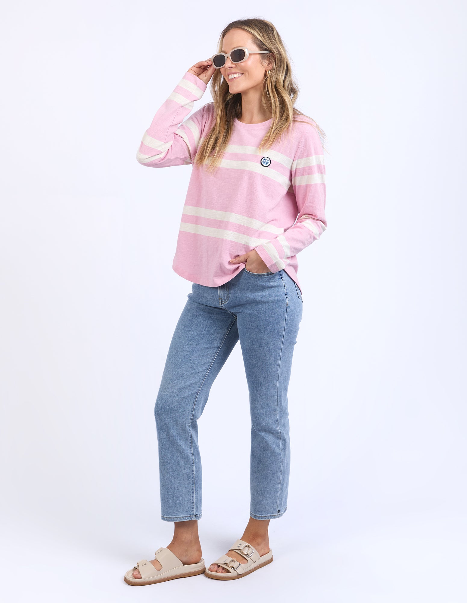 Elm Allegra Long Sleeve T-Shirt for Women - Soft Pink Cotton Comfort Fit Top - Perfect for Casual Wear, Layering & Everyday Outfits