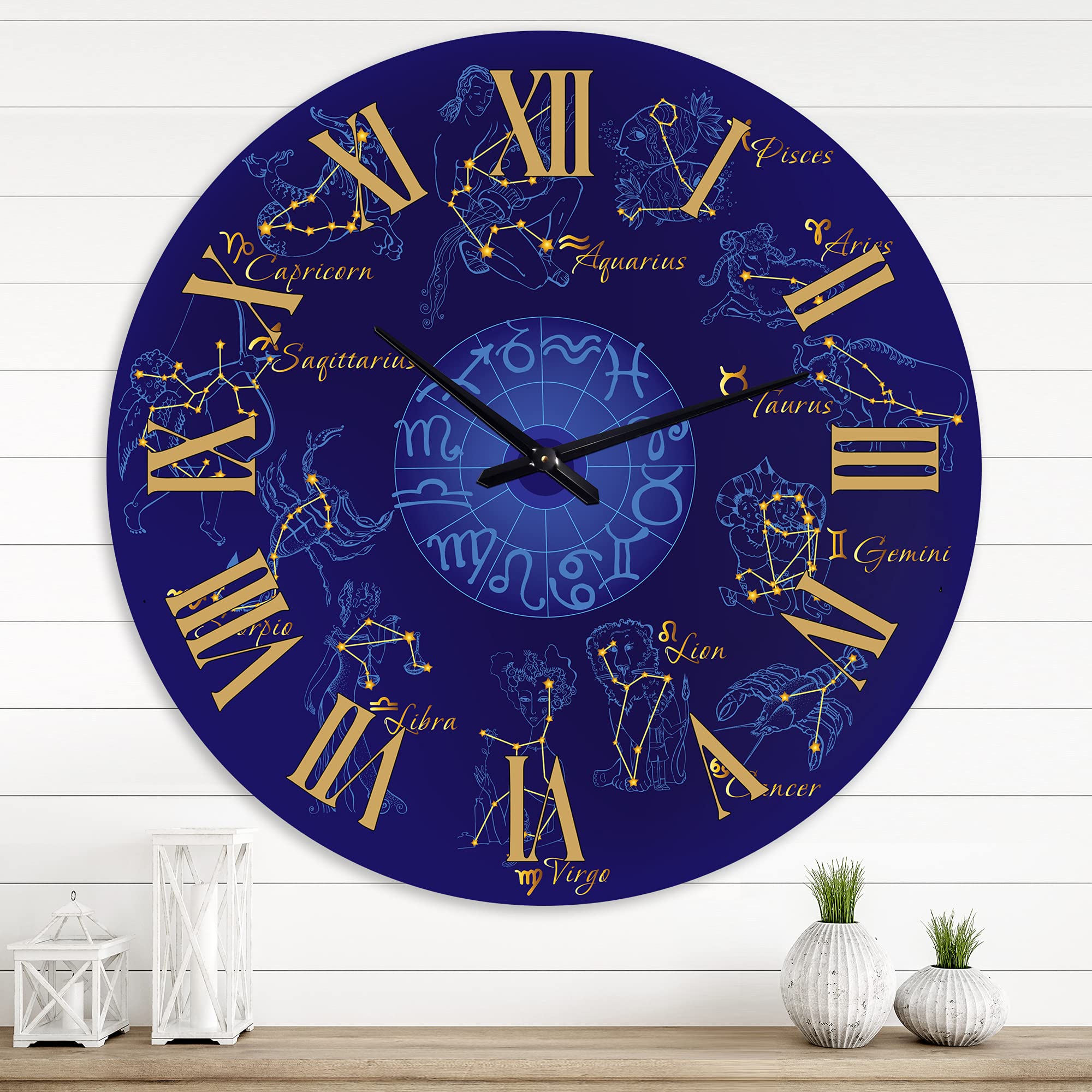 DesignQ Modern Zodiac Wall Clock with Constellations & Astrology Signs - Large Decorative Clock for Home, Office, or Bedroom Decor | Perfect for Living Room, Study, and Gift Giving