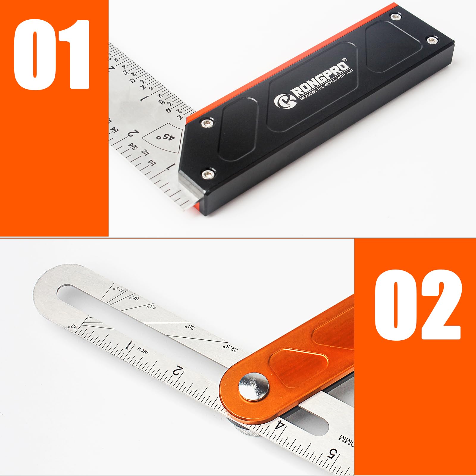 10 Inch Woodworking Square Ruler & T-Bevel Gauge Set - 1/16