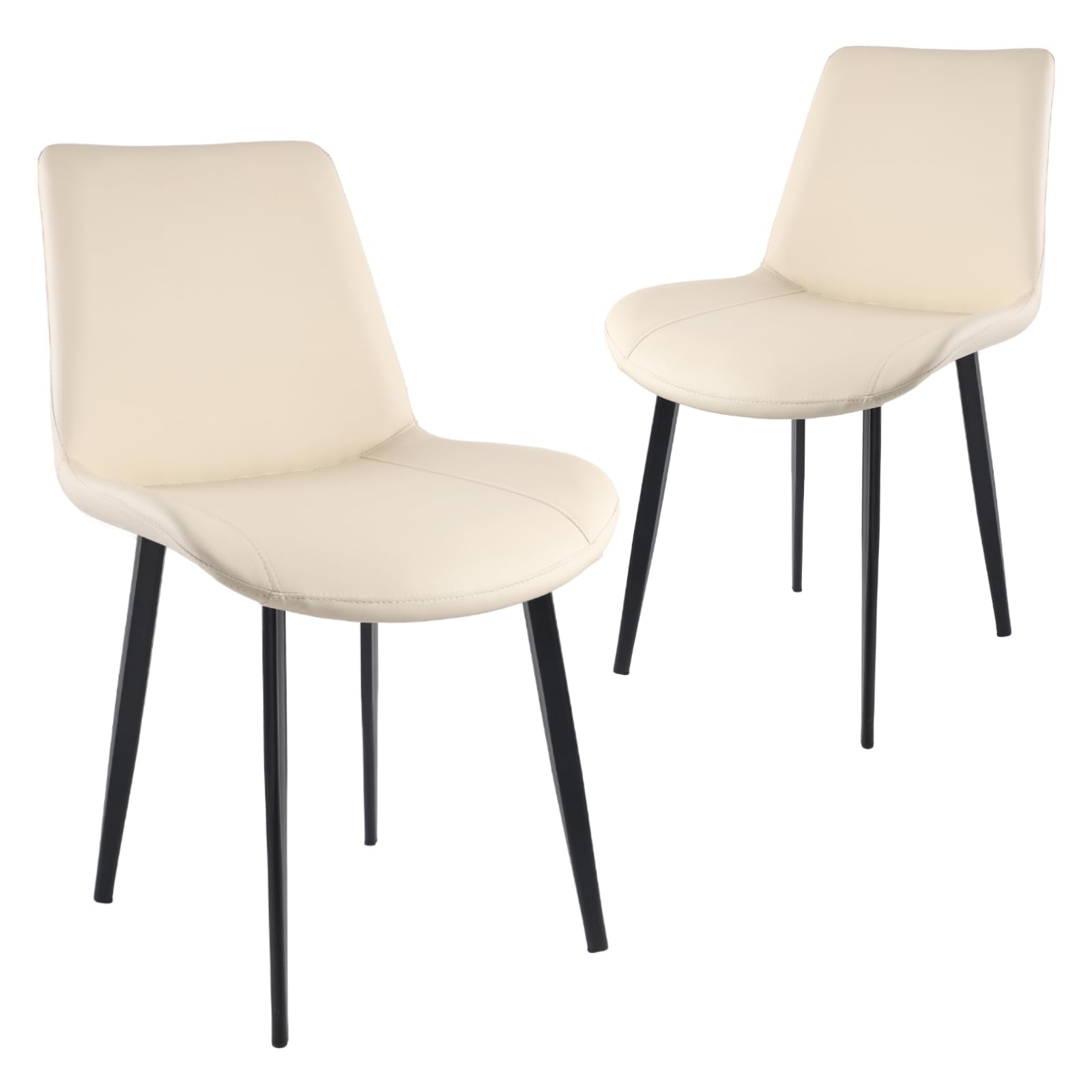 Modern PU Leather Dining Chairs Set of 2 - Sturdy Metal Legs & Upholstered Seats - Beige Accent Side Chairs for Kitchen, Living Room & Dining Room - Perfect for Family Dinners & Home Decor