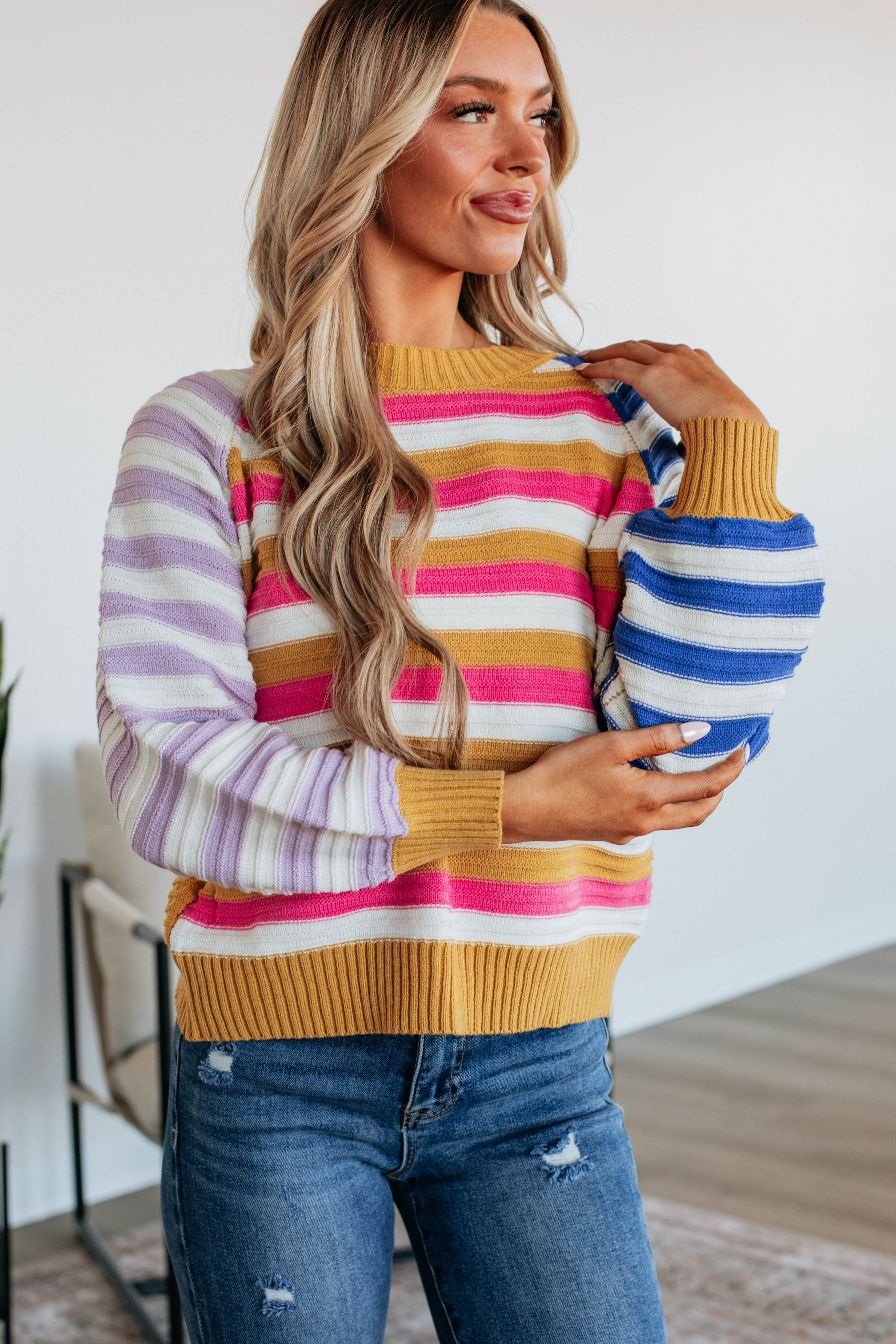 Azai Colorblock Sweater for Women - Trendy Striped Knit Pullover with Long Sleeves | Perfect for Fall Fashion, Casual Outfits & Cozy Winter Wear