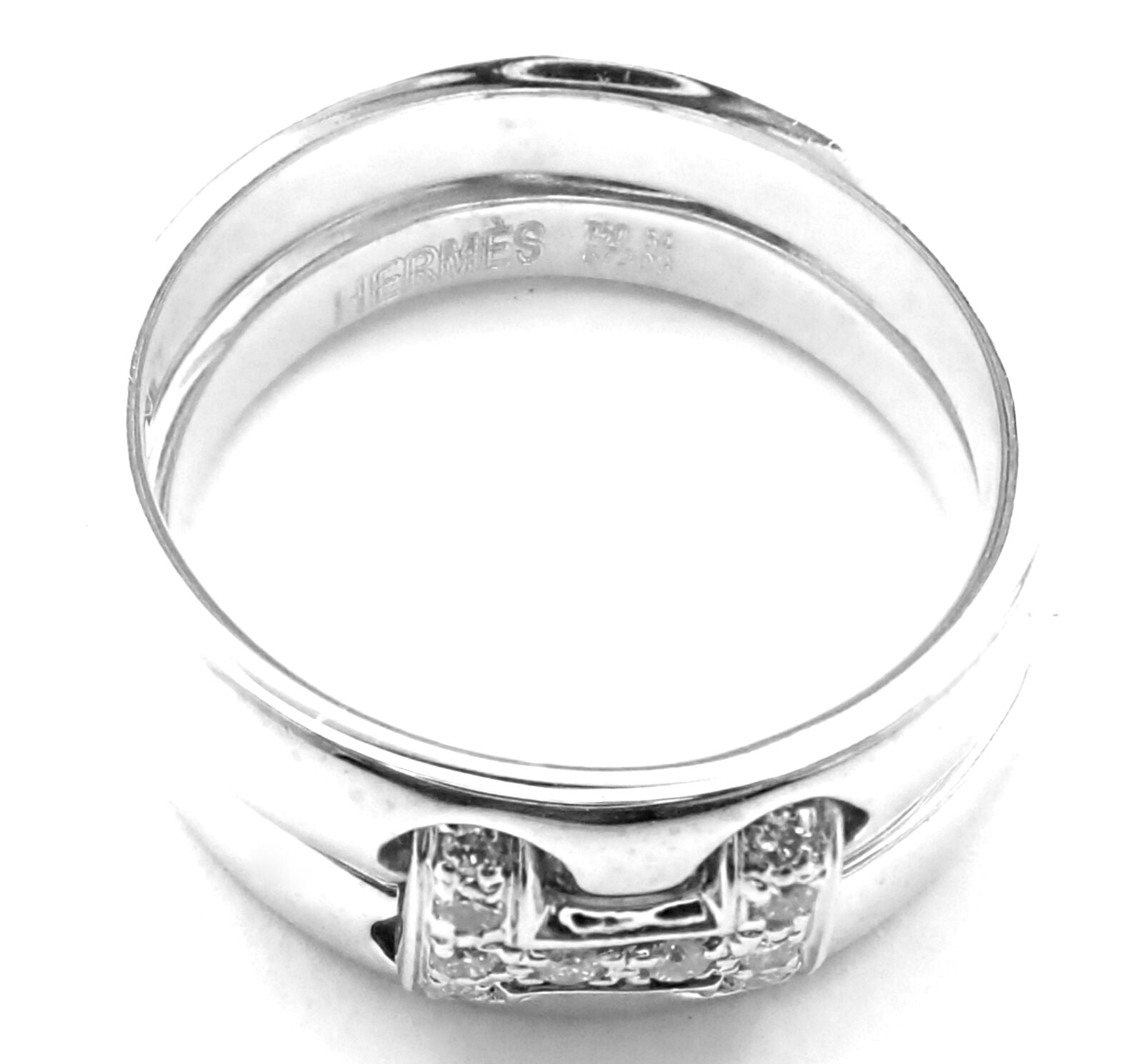 Authentic Hermes 18k White Gold Diamond H Double Band Flex Ring - Luxury Jewelry for Women, Perfect for Weddings, Anniversaries & Special Occasions