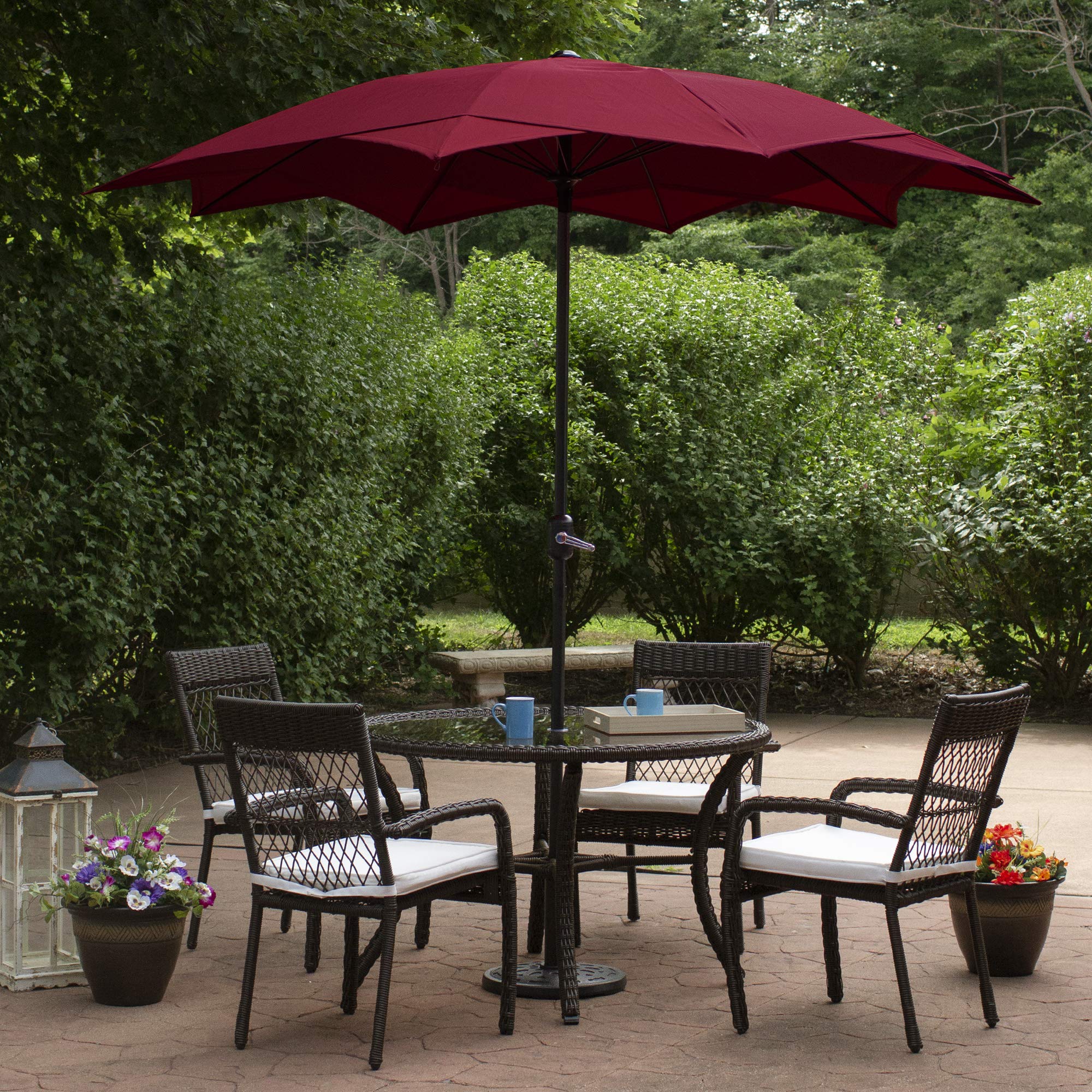 Northlight 8.85ft Outdoor Patio Lotus Umbrella with Hand Crank, Burgundy Red - Perfect for Poolside, Garden, Backyard, and Beach Shade Protection