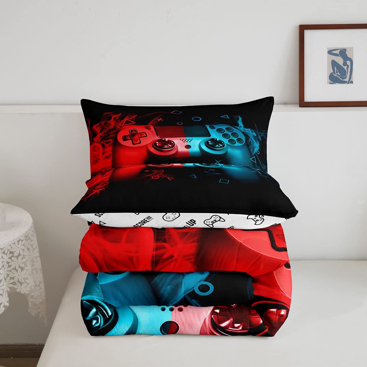 Feelyou Twin Size Gamer Comforter Set - 2 Piece Gaming Bedding for Boys, Kids & Teens - Soft Microfiber Video Game Themed Bedroom Decor - Perfect for Gaming Rooms, Sleepovers & Teen Bedrooms