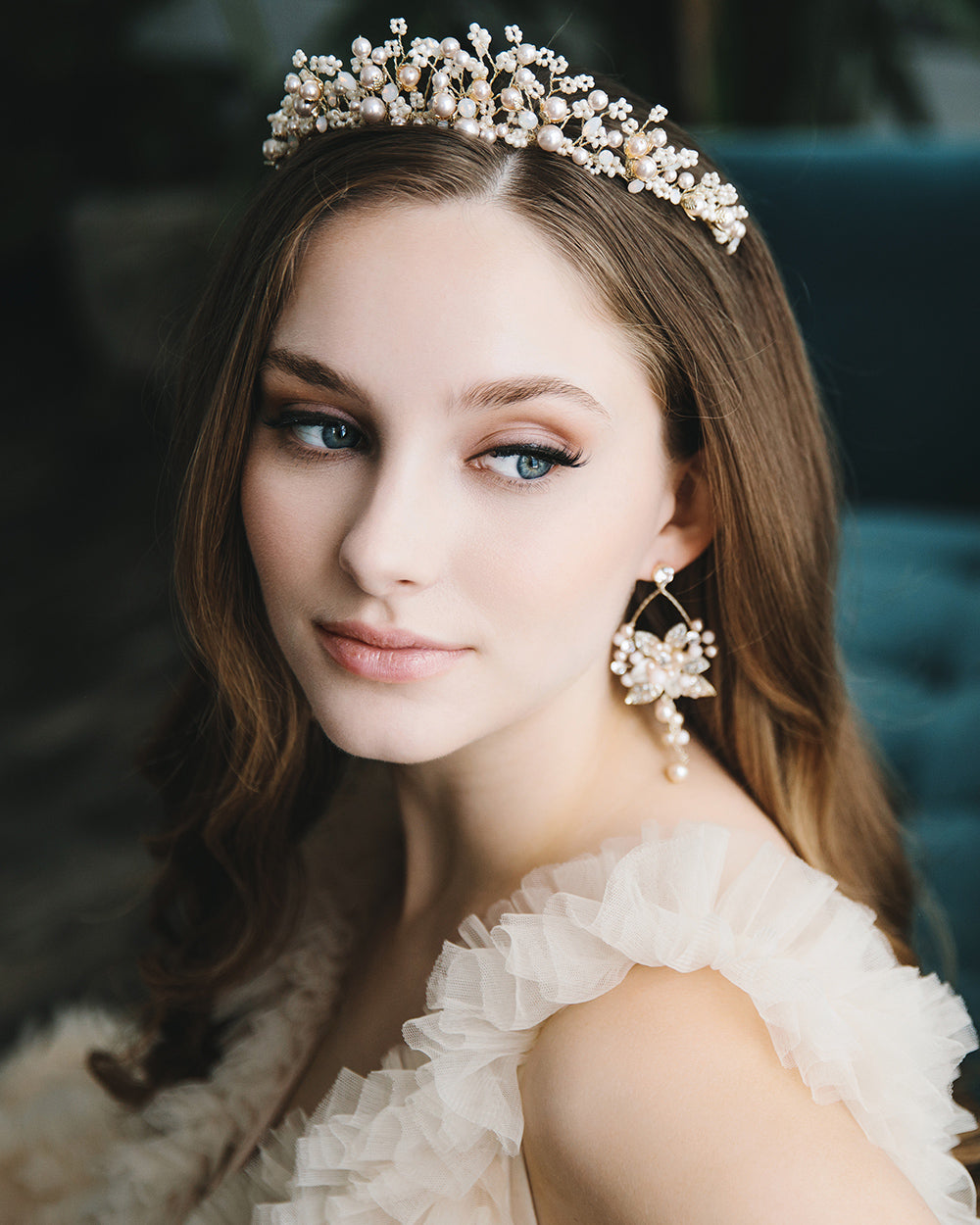 Champagne & Gold Pearl Tiara - Elegant Bridal Hairpiece for Weddings, Prom, and Special Occasions