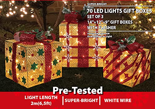 3-Piece Glittering Gift Box Set with LED Lights - Outdoor Christmas Decorations for Porch, Yard, and Holiday Party Decor
