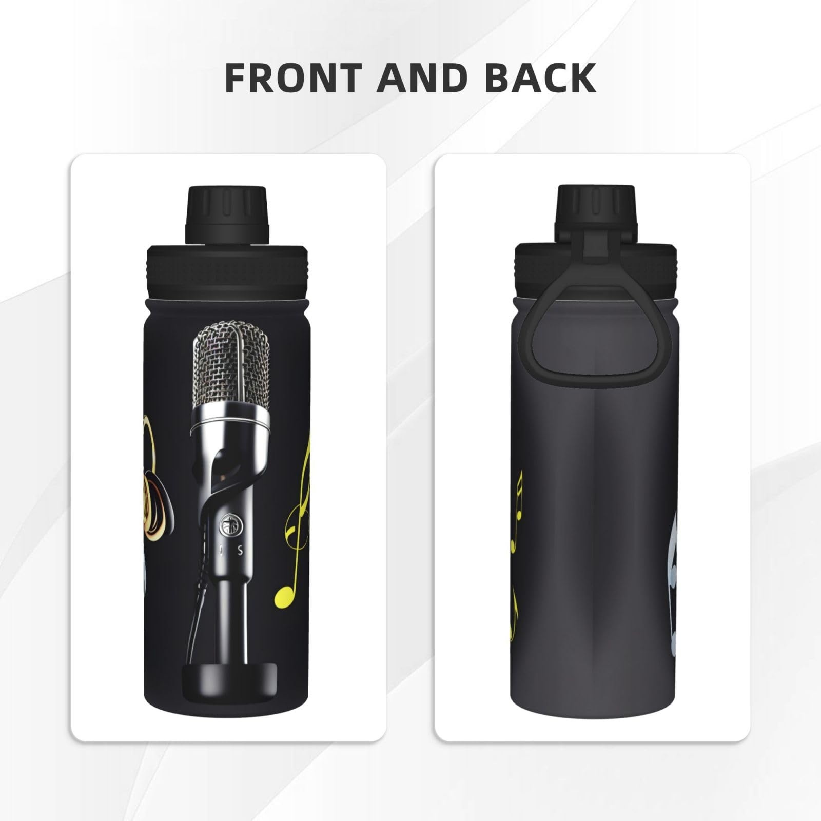 HJLUUFT Insulated Stainless Steel Water Bottle with Built-in Mic & Music Notes - 510g, Perfect for Outdoor Sports, Commuting & Gym Workouts