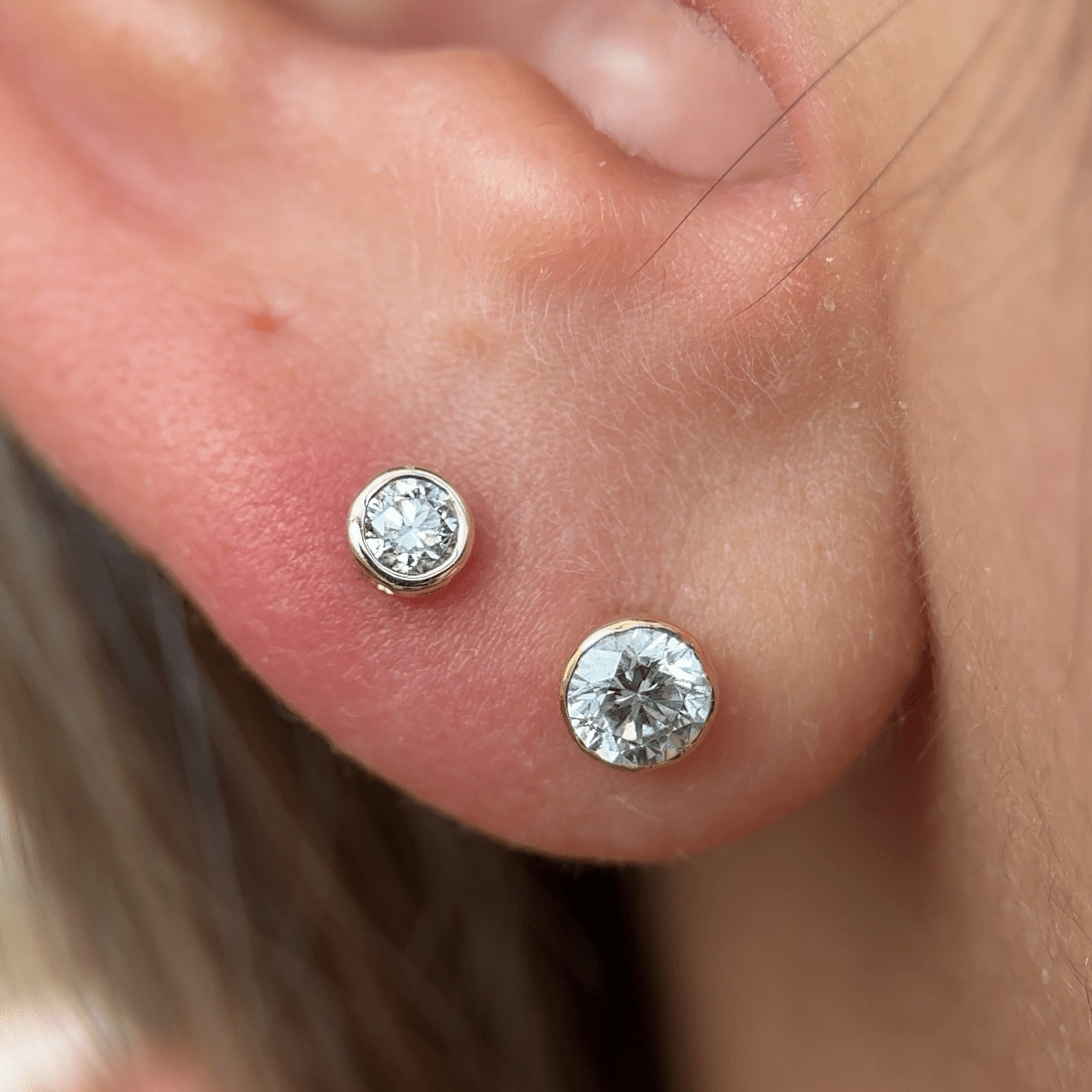 14K Rose Gold Round Diamond Bezel Set Flat Back Stud Earrings - Perfect for Weddings, Parties & Everyday Elegance