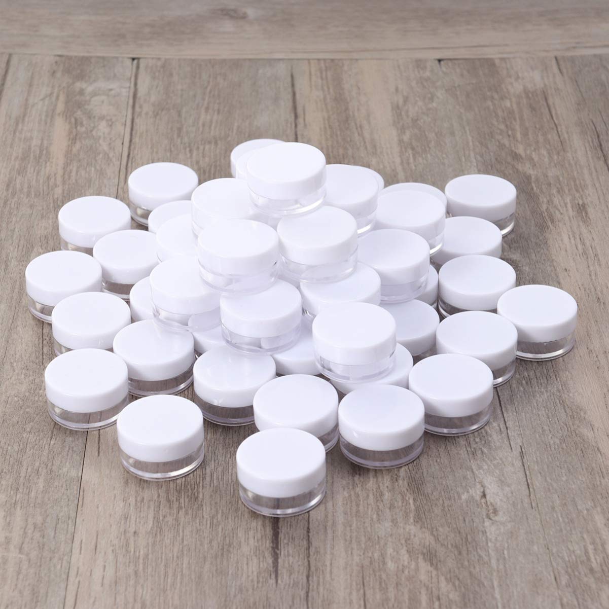 Beaupretty 50pcs 3g Clear Travel Bottles for Lotion & Makeup Samples - Mini Empty Containers with White Caps - Bulk Travel-Size Bottles for Toiletries, Cosmetics, Skincare (Perfect for Travel, Hotels, Gym & Sample Distribution)