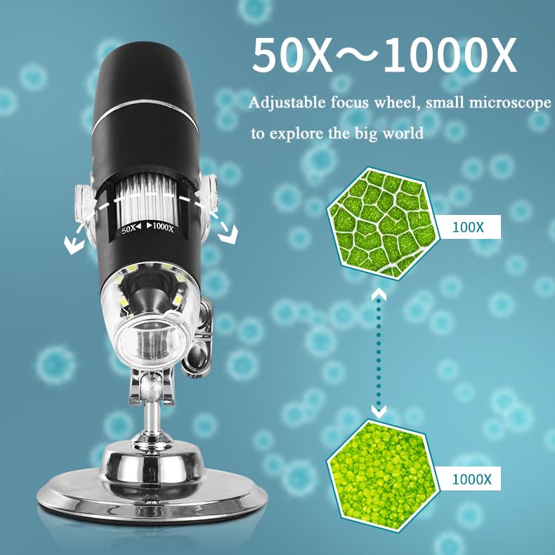 50X-1000X WiFi Digital Microscope - Wireless Handheld Magnifier Camera with 8 LED Lights - Compatible with Android/iOS Smartphones & Tablets - Perfect for Coin Collecting, Jewelry Inspection & Science Education
