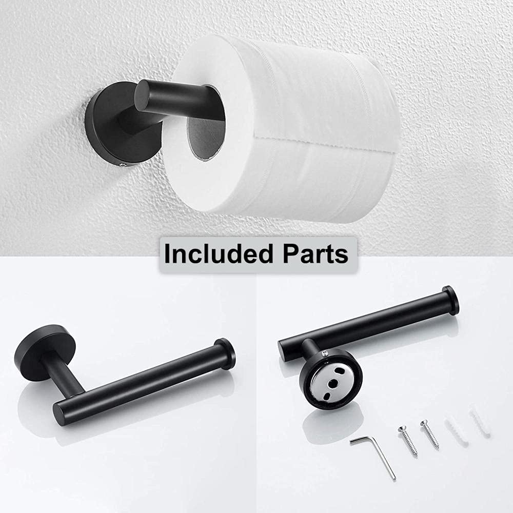 3-Piece Bathroom Hardware Set - 304 Stainless Steel Towel Bar, Toilet Paper Holder & Robe Hooks - Matte Black Finish - Modern Bathroom Accessories for Home, Apartment, Hotel (11.81