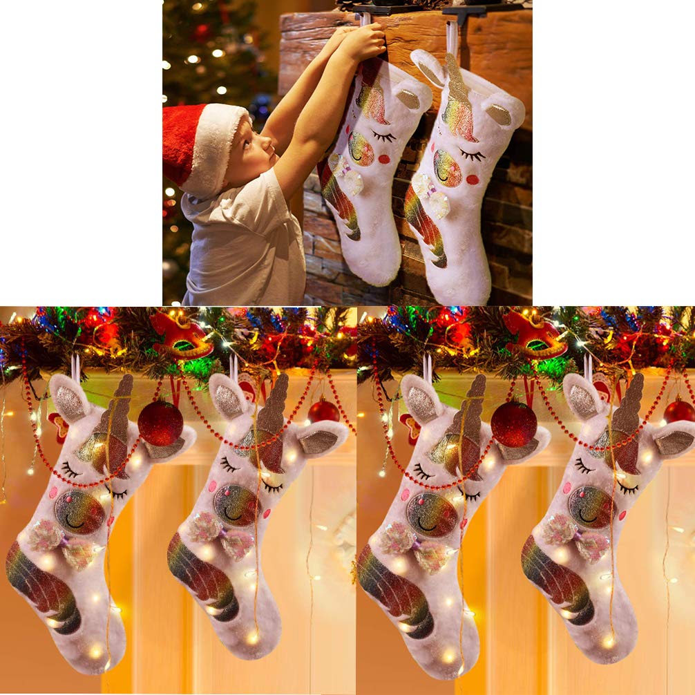 LED Light Sparkly Sequins Christmas Stockings - Festive Holiday Decor for Fireplace, Tree & Home Decoration