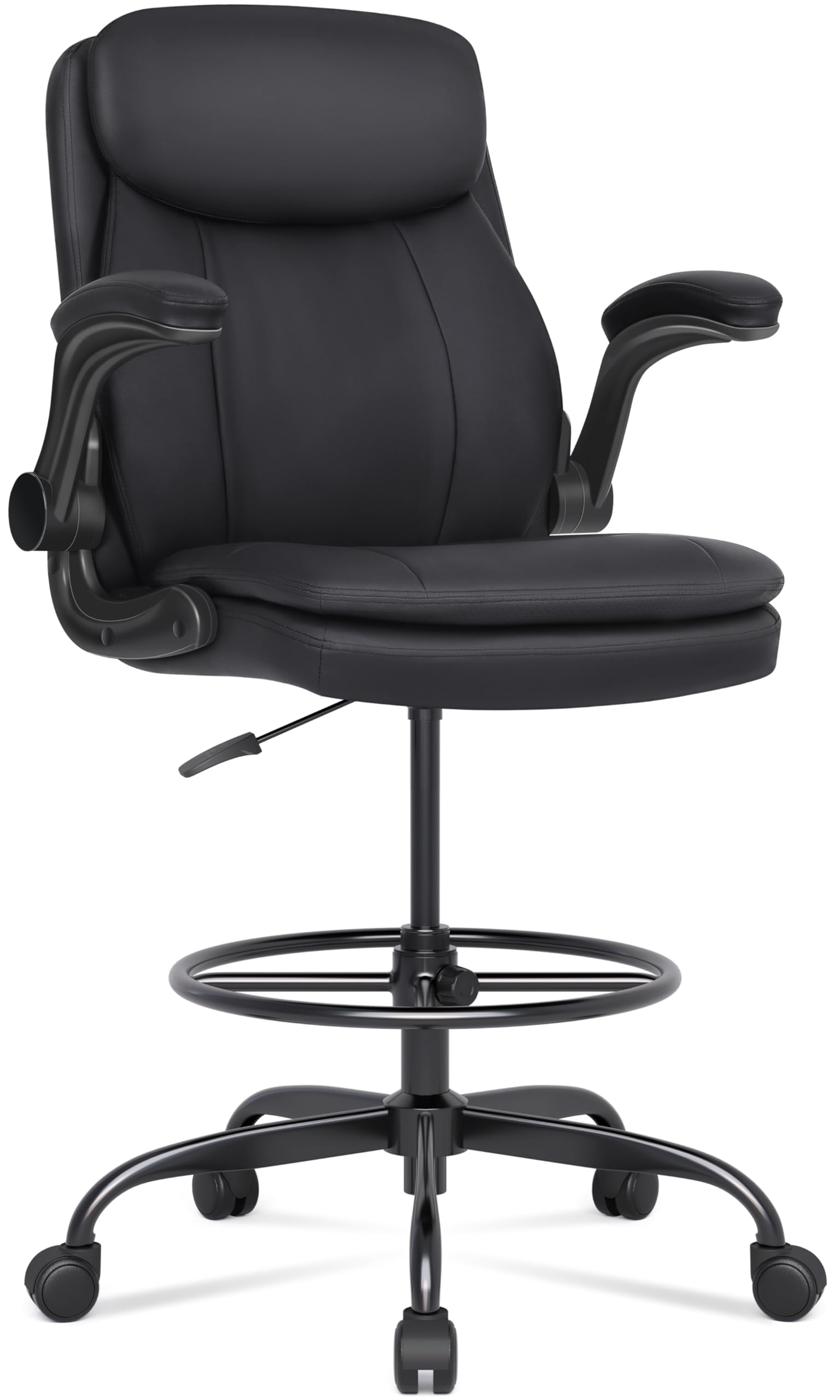 Misolant Adjustable Height Drafting Chair - Ergonomic High Office Chair for Standing Desks, Leather Executive Chair with Flip-Up Armrests - Perfect for Architects, Artists & Counter Height Workspaces