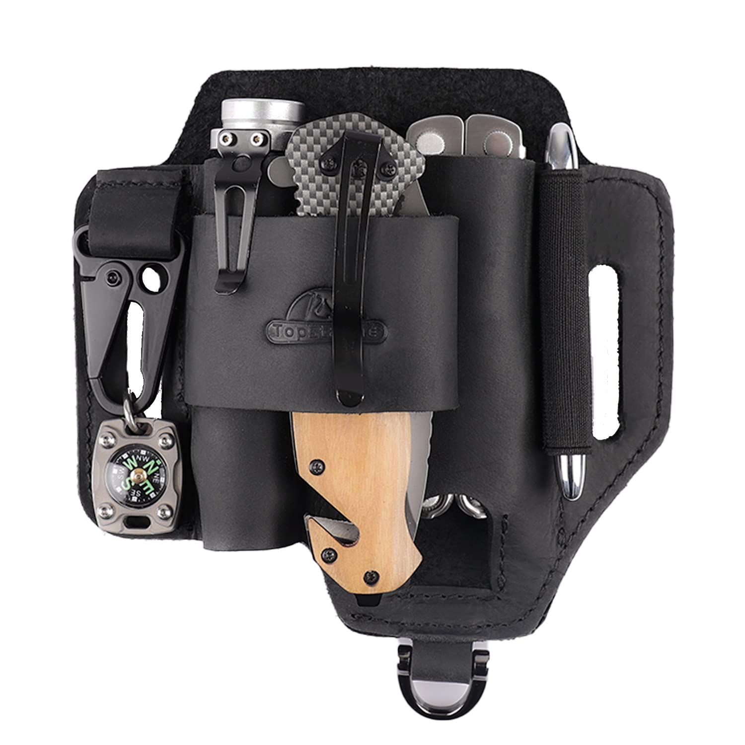 Premium Leather Multitool Sheath - EDC Belt Organizer for Leatherman, Flashlight & Everyday Carry | Durable Leather Pouch for Work, Outdoor & Daily Use | Perfect Gift for Men (Black)