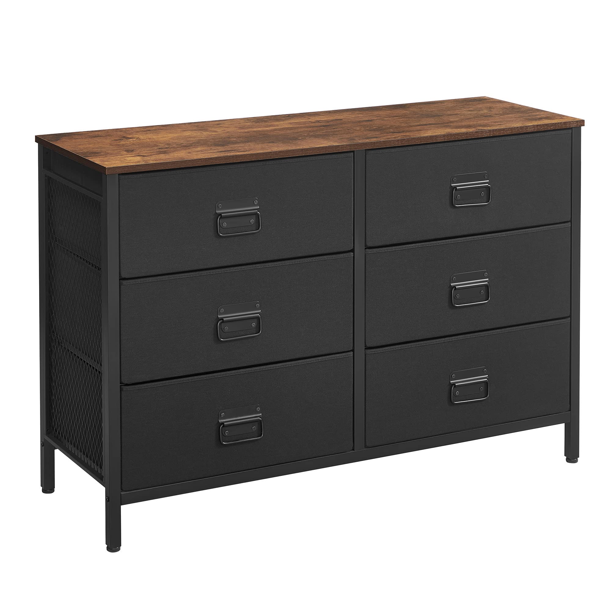 SONGMICS 6-Drawer Fabric Dresser for Bedroom, Rustic Brown & Black Storage Organizer with Steel Frame - Perfect for Bedroom, Living Room, Entryway Closet Organization | ULTS223B01