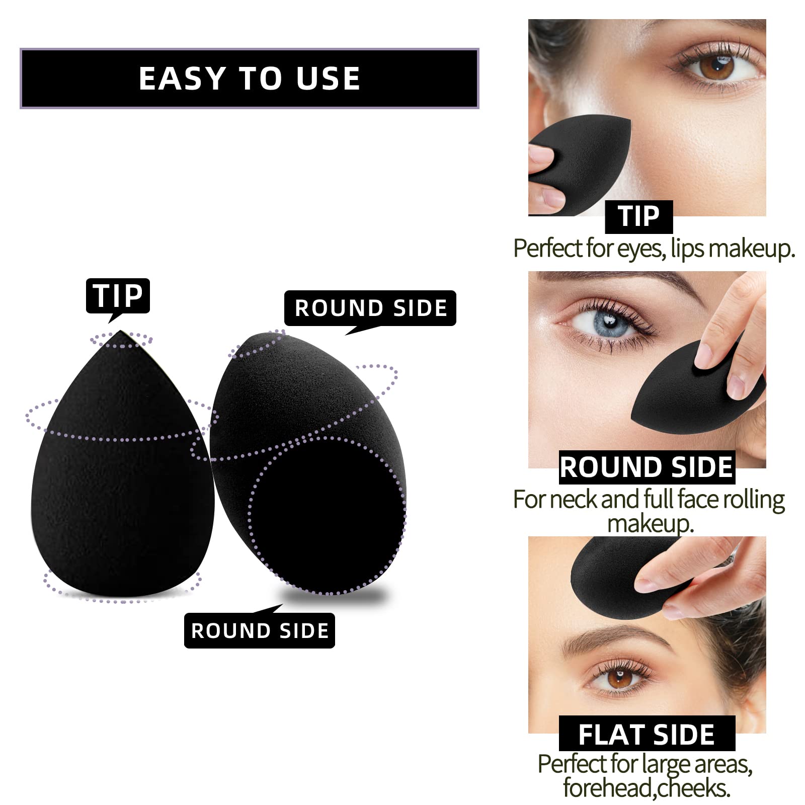 12 Pcs Beauty Blender Makeup Sponge Set with Holder - Flawless Liquid, Cream & Powder Foundation Blender - Multi-Colored Cosmetic Sponges for Professional & Everyday Makeup Application (Black)