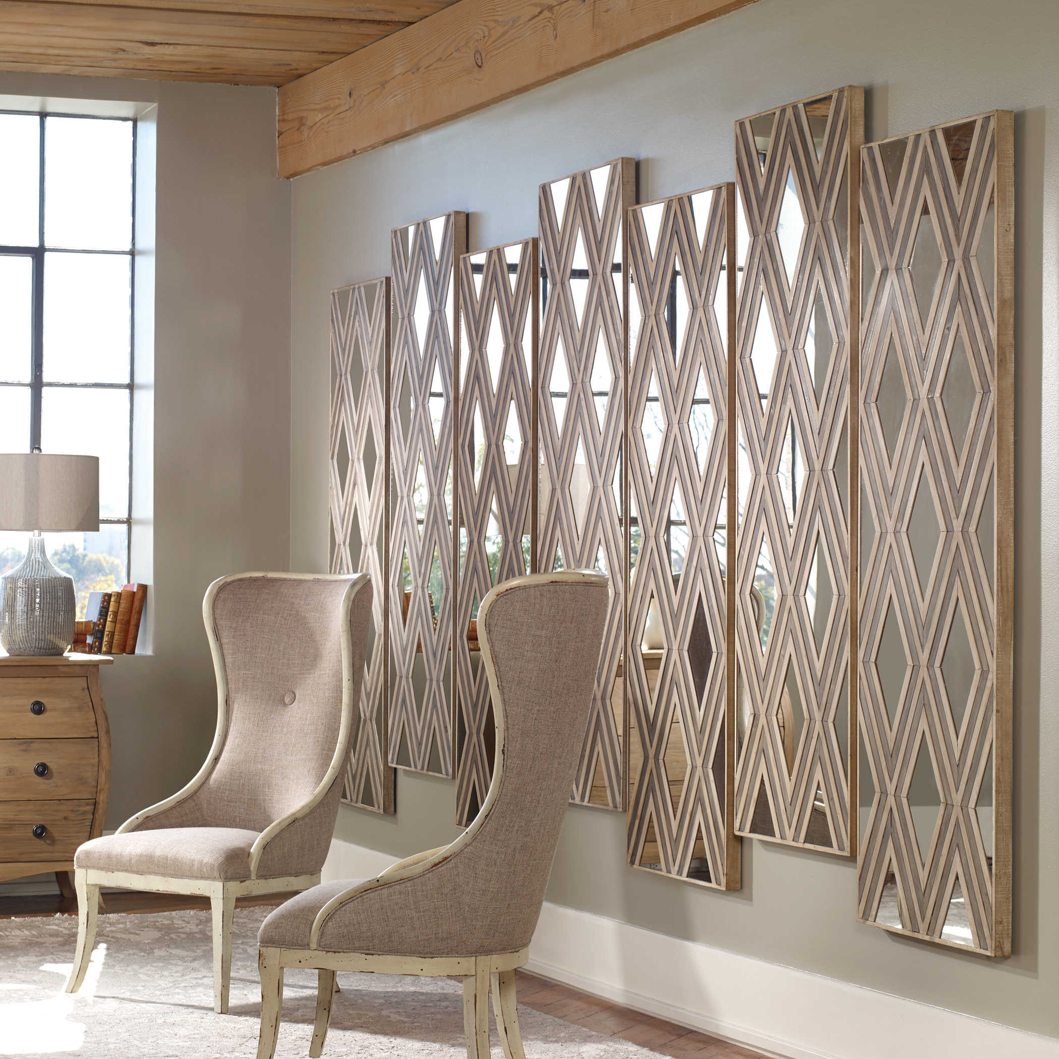 Mirrored Wood Wall Panel Decor - Modern Rectangular Mirror Wall Art for Living Room, Bedroom & Entryway Decor