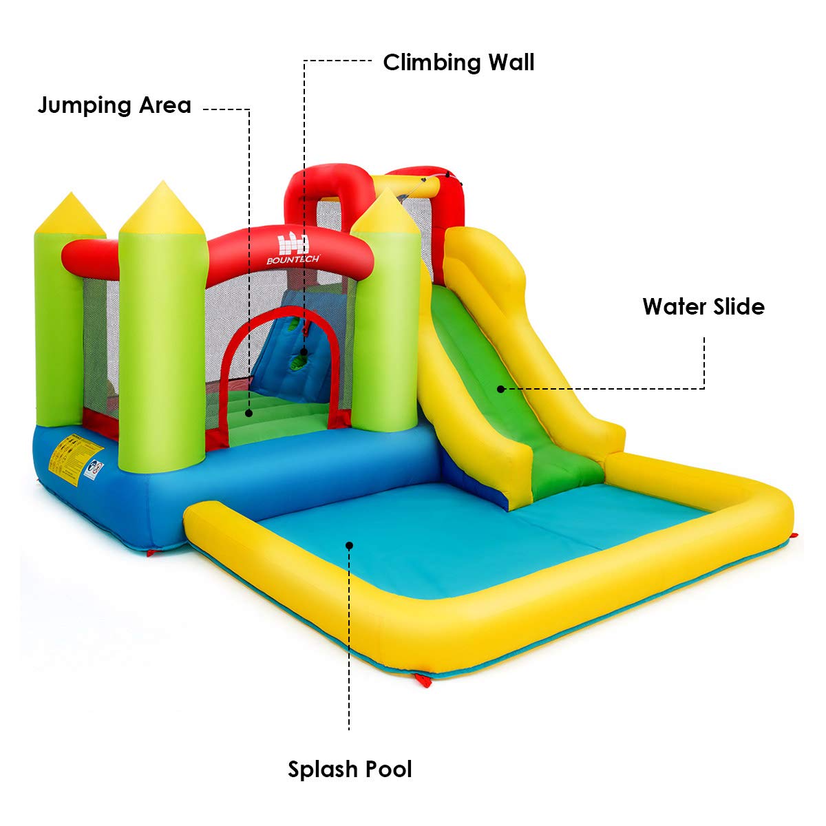 **HONEY JOY 5-in-1 Giant Inflatable Water Slide with Climbing Wall, Splash Pool & Slides - Outdoor Blow Up Water Park for Kids & Adults - Backyard Summer Fun (Includes 480W Blower)**    **Perfect for backyard parties, summer gatherings, family fun, and outdoor water play!**