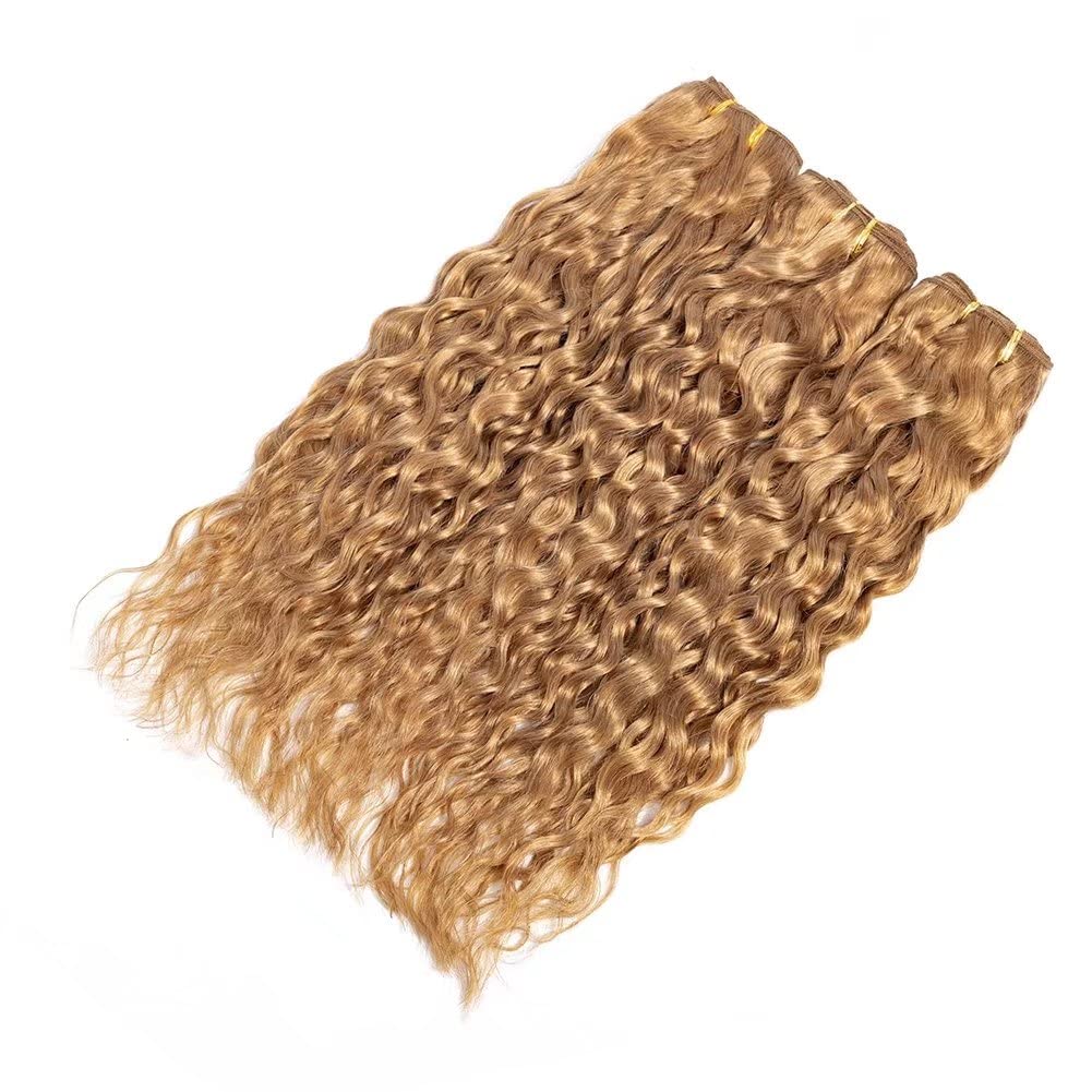 Brazilian Virgin Human Hair Extensions 3 Bundles 14 16 18 - Honey Blonde Water Wave Weave Bundles, Colored Wet & Wavy Curly Human Hair for Natural Look | Perfect for Daily Wear, Parties & Special Occasions