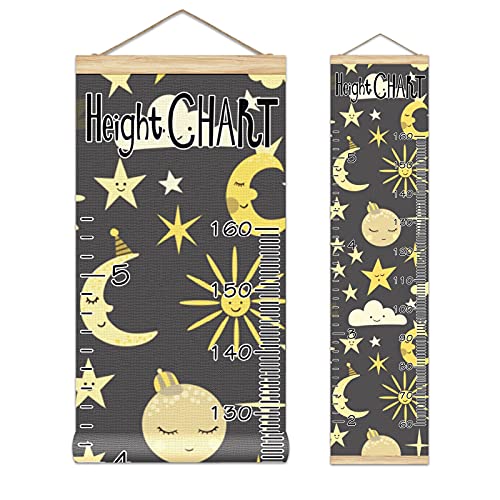 Kids Growth Chart - Black Moon & Sun Cloud Design Height Ruler - Wall Decor Hanging Banner for Nursery, Bedroom & Playroom - Perfect Baby Shower Gift & Room Decoration