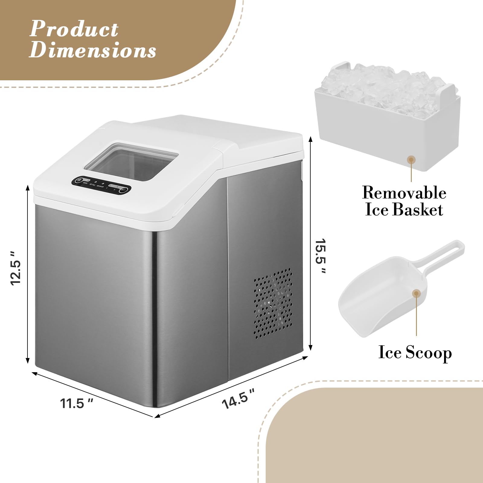 Portable Countertop Ice Maker - 32 Cubes in 20 Minutes, 33lbs Daily Output, Self-Cleaning with Ice Basket & Scoop - Compact Mini Ice Machine for Home, Kitchen, Office, Party, RV & Outdoor Camping - White