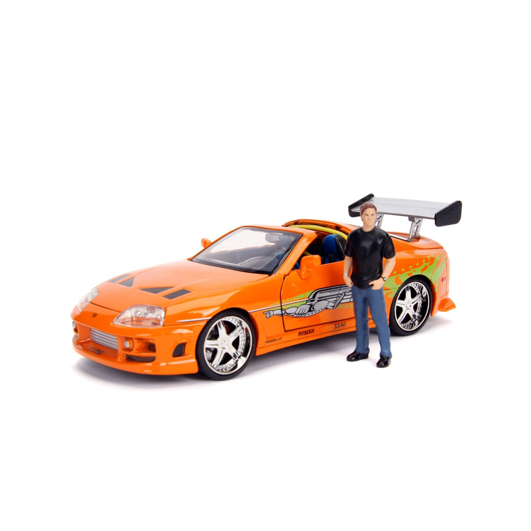 1:24 Scale 1995 Toyota Supra Diecast Model Car with Brian O'Conner Figure - Fast & Furious Movie Replica - Perfect for Collectors, Movie Fans, and Display in Home or Office