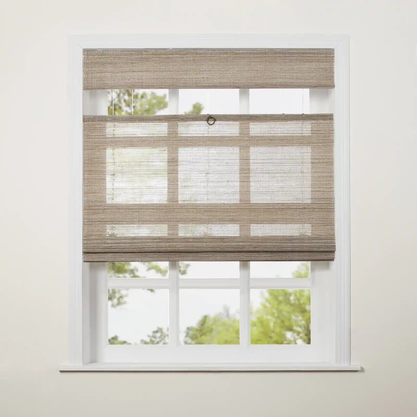 Natural Ramie Cordless Woven Wood Shade - Top Down Bottom Up Light Filtering Window Treatment for Living Room, Bedroom & Office