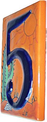 Hand-Painted Desert Talavera Ceramic House Number 5 - Rustic Mexican Style Address Plaque for Front Door, Porch, or Garden Decor