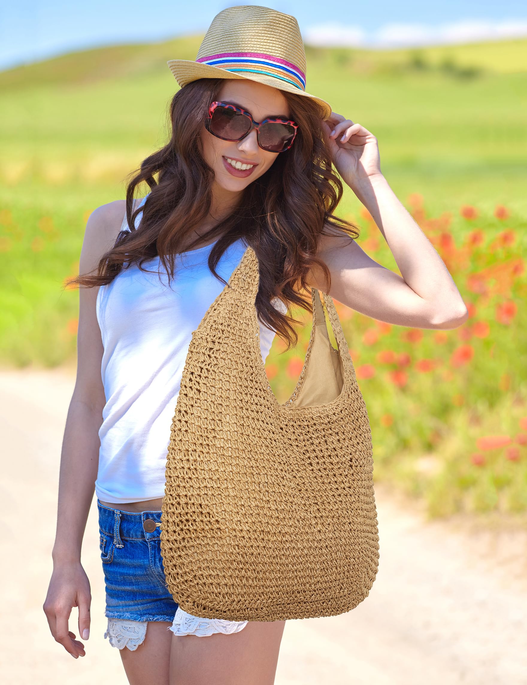 Women's Woven Straw Beach Tote Bag - Large Capacity Summer Shoulder Bag for Vacation, Travel, and Outdoor Activities | Perfect for Beach Trips, Picnics, and Shopping